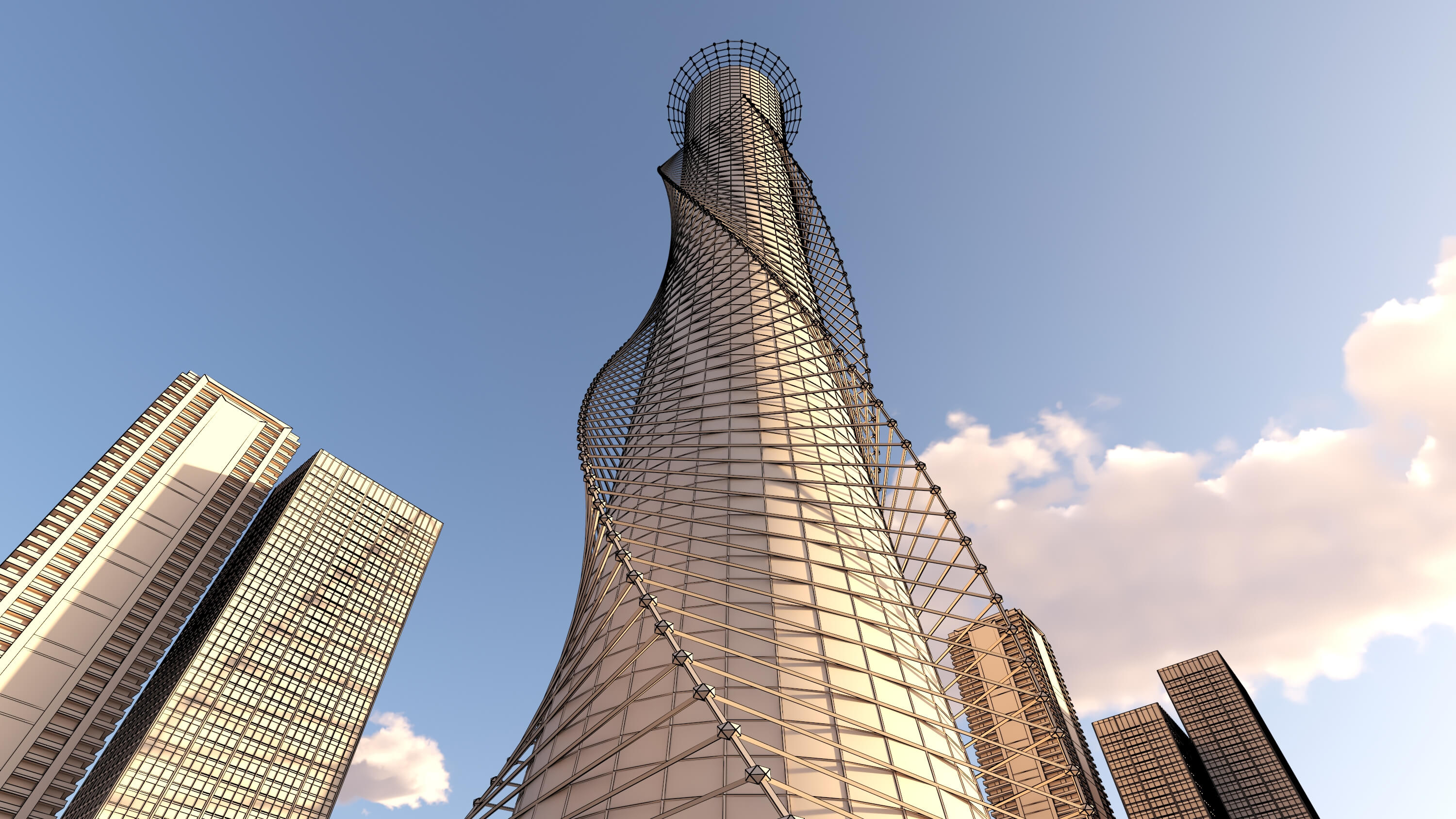 Futuristic Skyscraper and Modern High Rise Tower 3D Model 3D Model