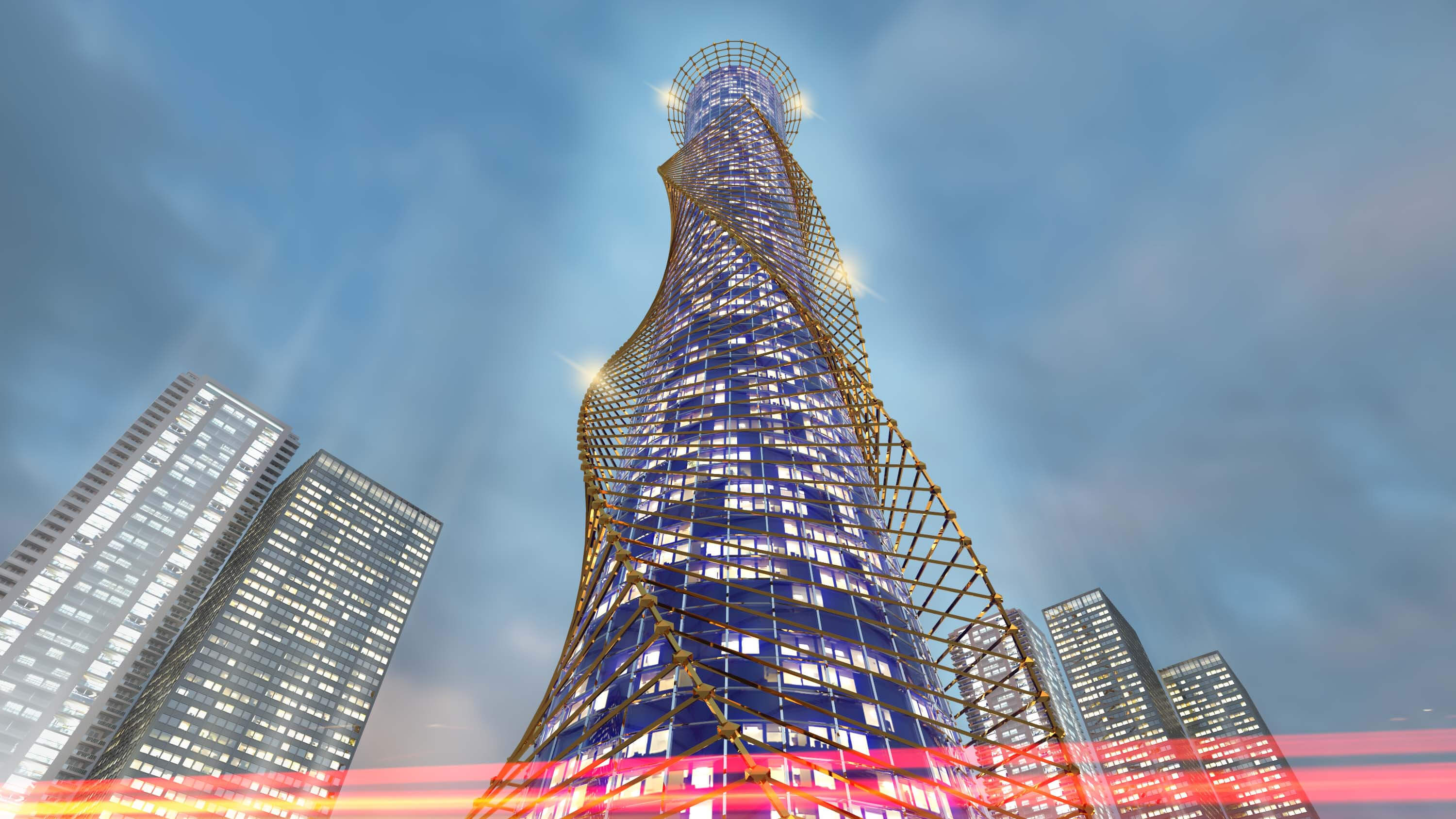Futuristic Skyscraper and Modern High Rise Tower 3D Model 3D Model