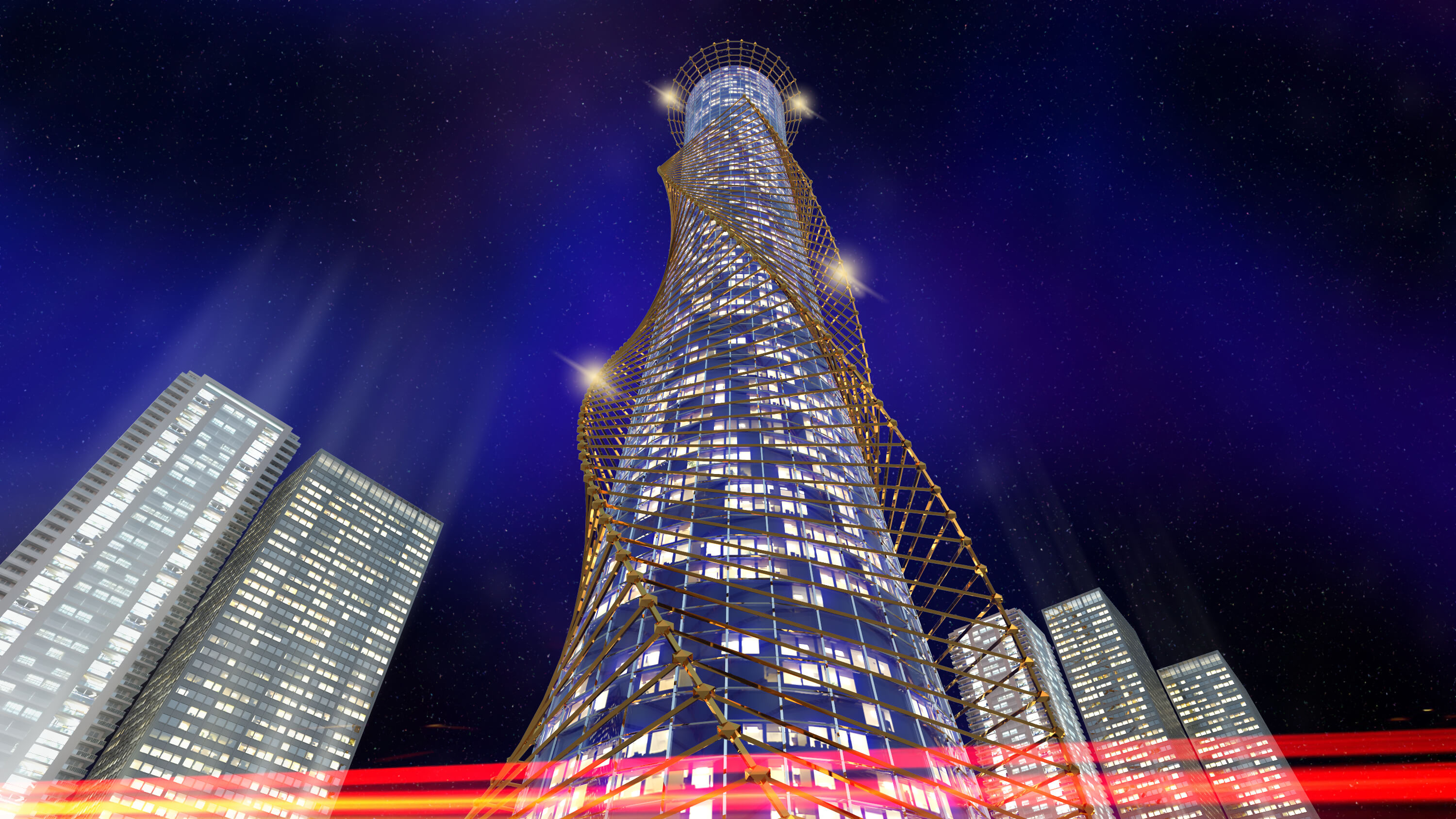 Futuristic Skyscraper and Modern High Rise Tower 3D Model 3D Model