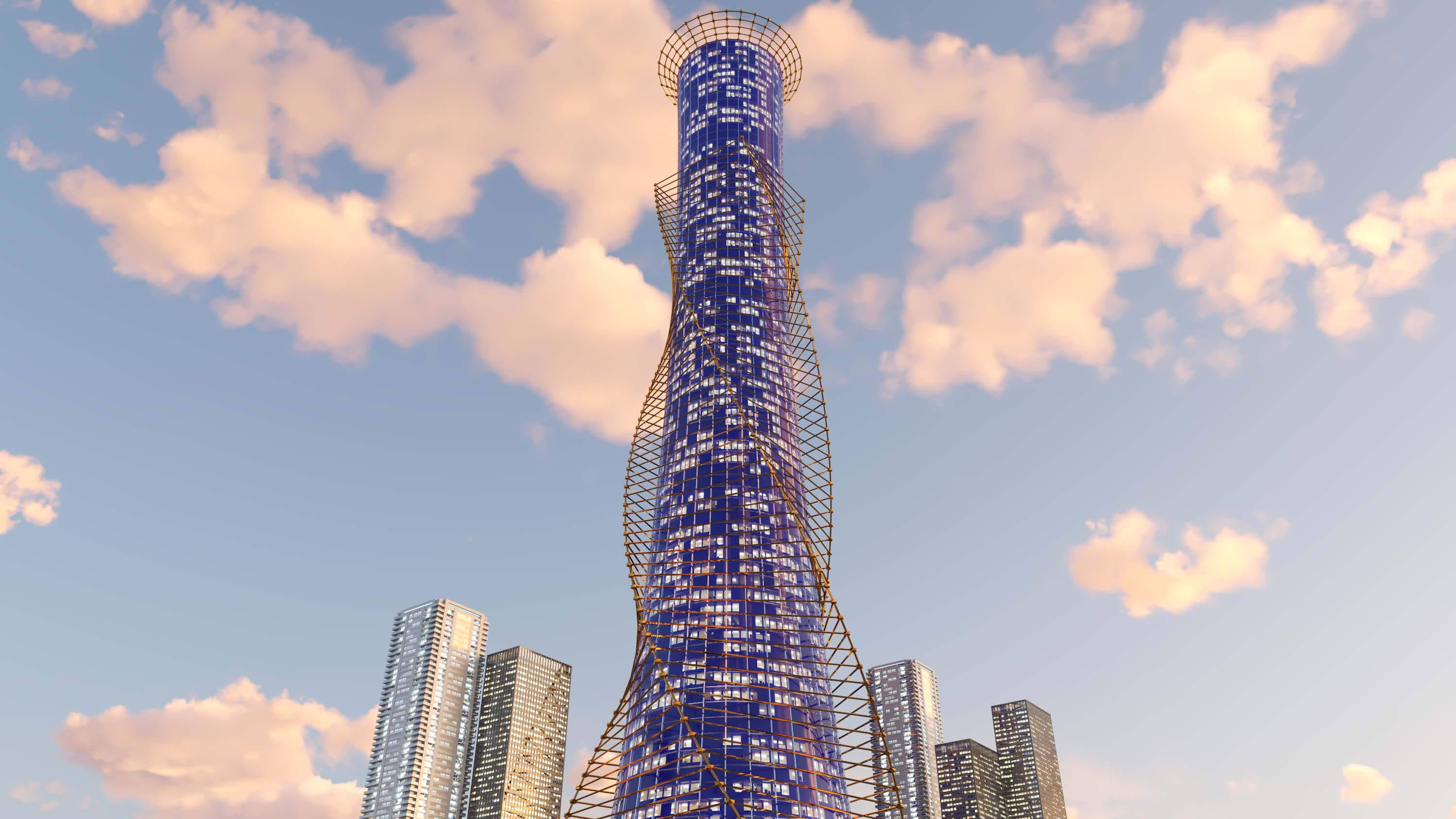 Futuristic Skyscraper and Modern High Rise Tower 3D Model 3D Model