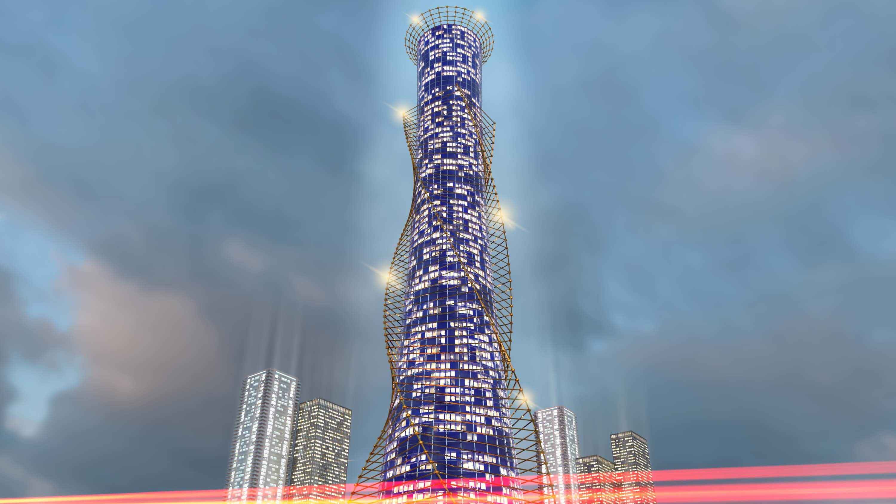 Futuristic Skyscraper and Modern High Rise Tower 3D Model 3D Model