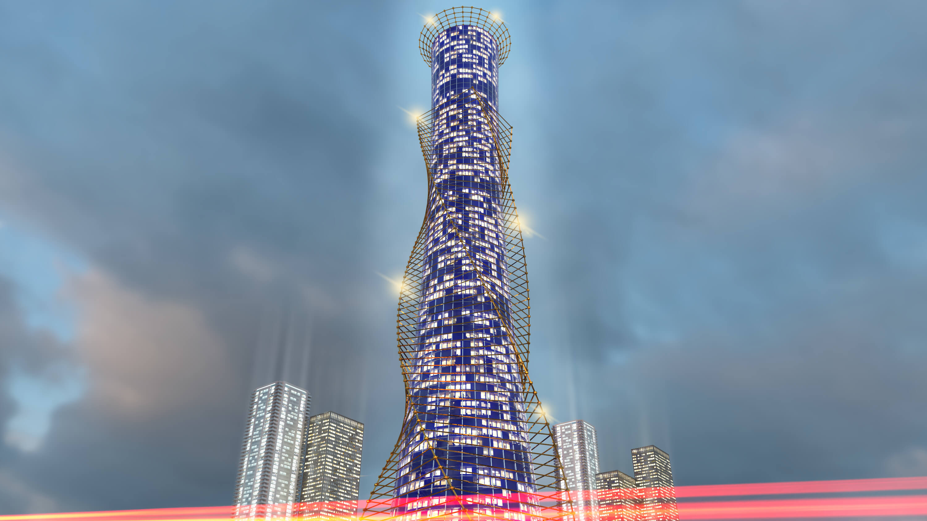 Futuristic Skyscraper and Modern High Rise Tower 3D Model 3D Model