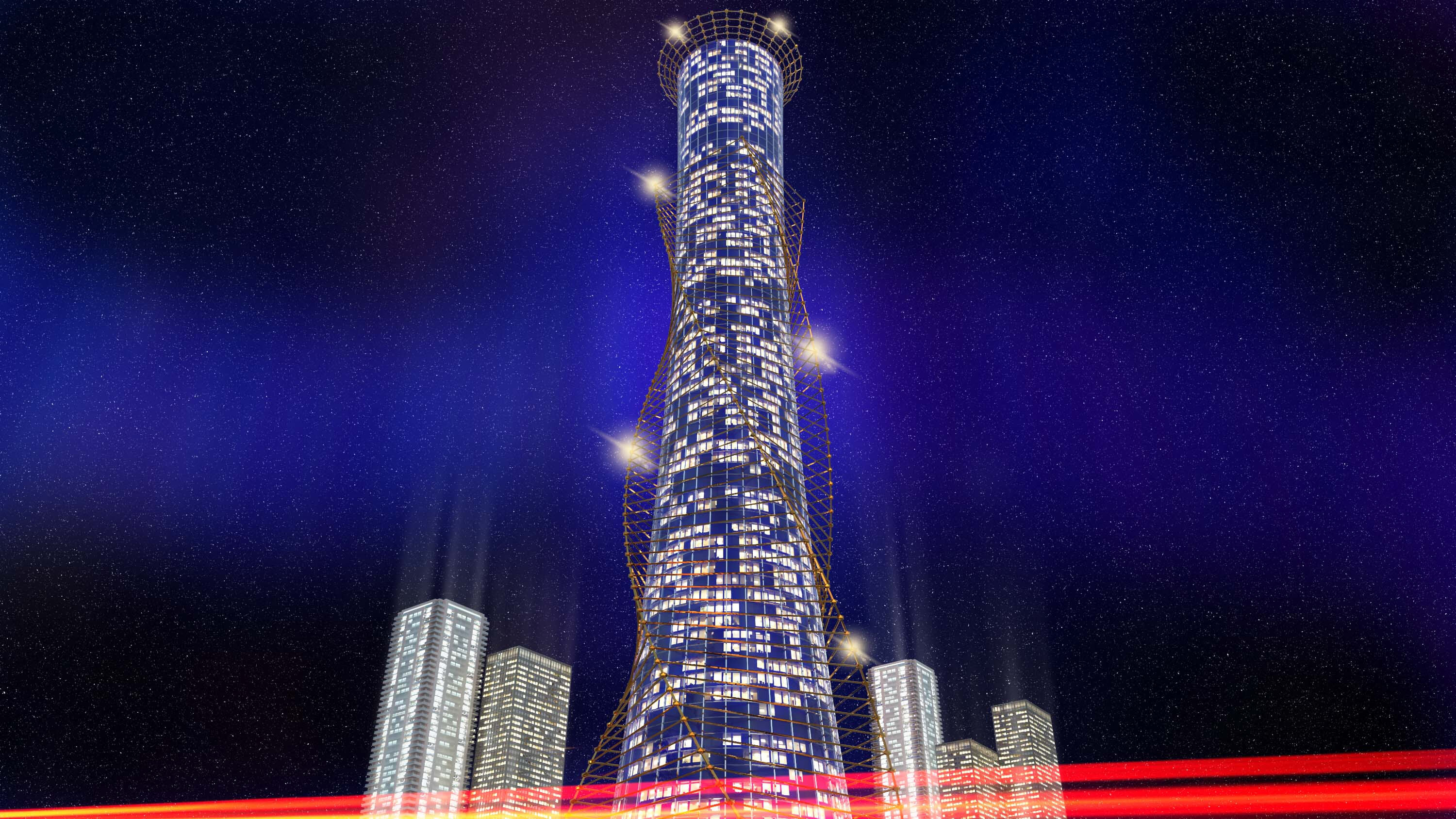 Futuristic Skyscraper and Modern High Rise Tower 3D Model 3D Model