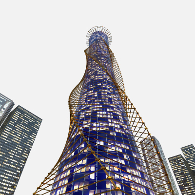 Futuristic Skyscraper and Modern High Rise Tower 3D Model