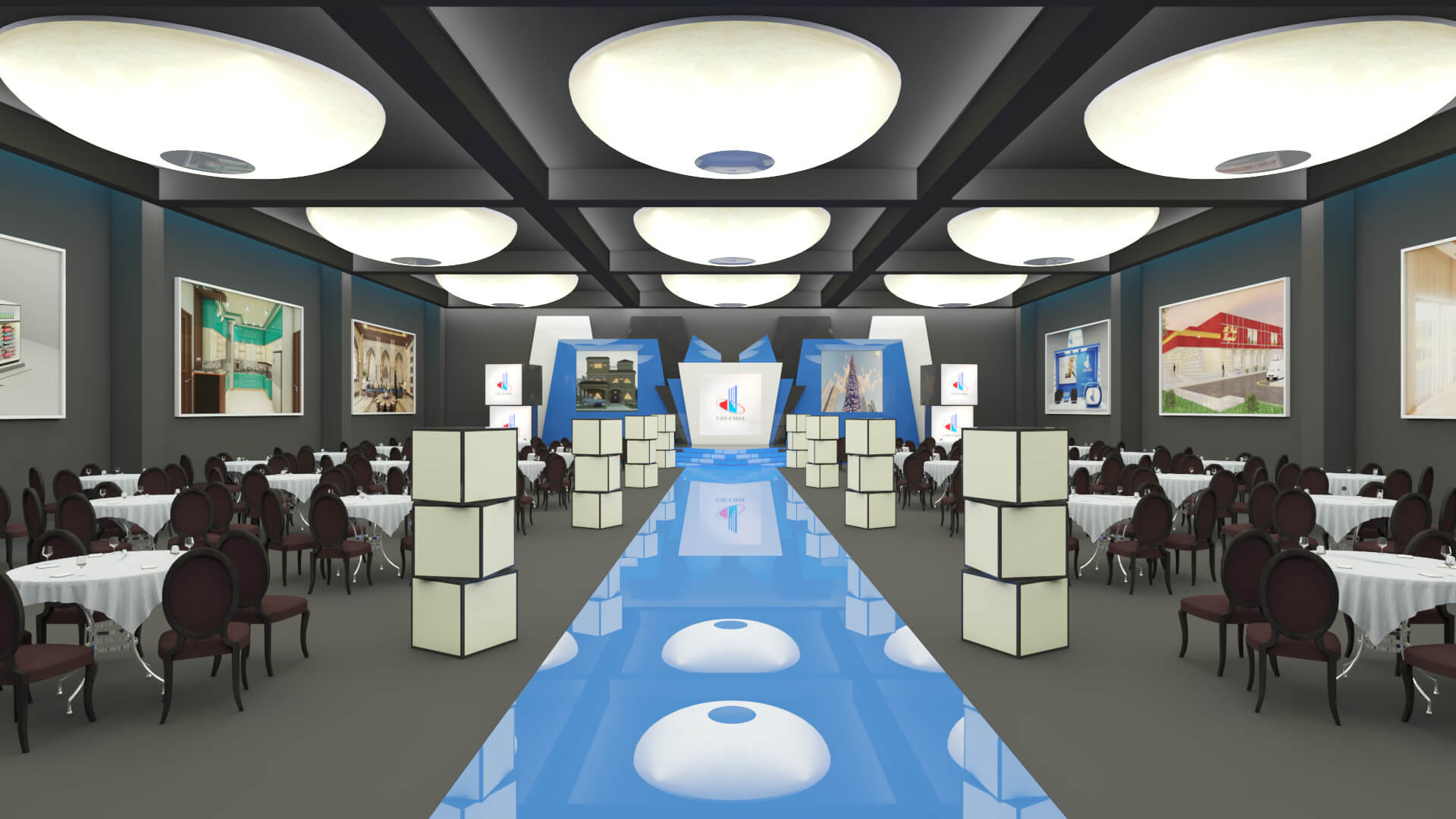 Modern Event Stage and Banquet Hall Interior 3D Model 3D Model