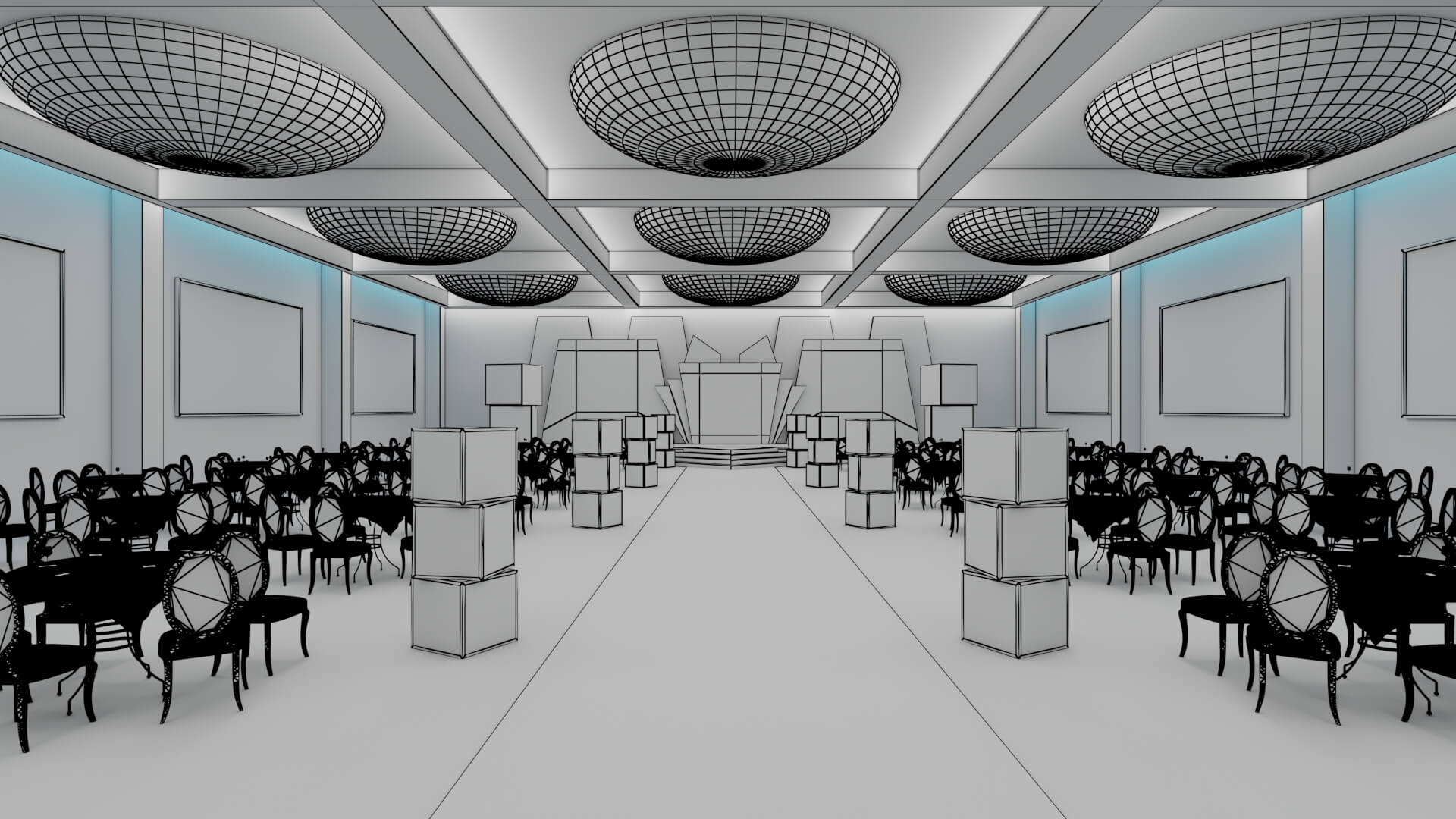 Modern Event Stage and Banquet Hall Interior 3D Model 3D Model