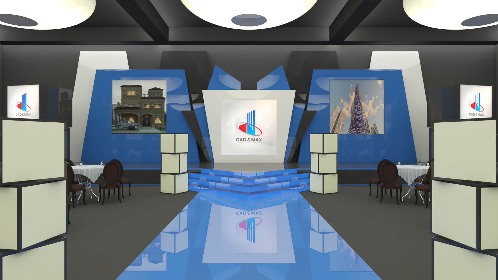 Modern Event Stage and Banquet Hall Interior 3D Model 3D Model