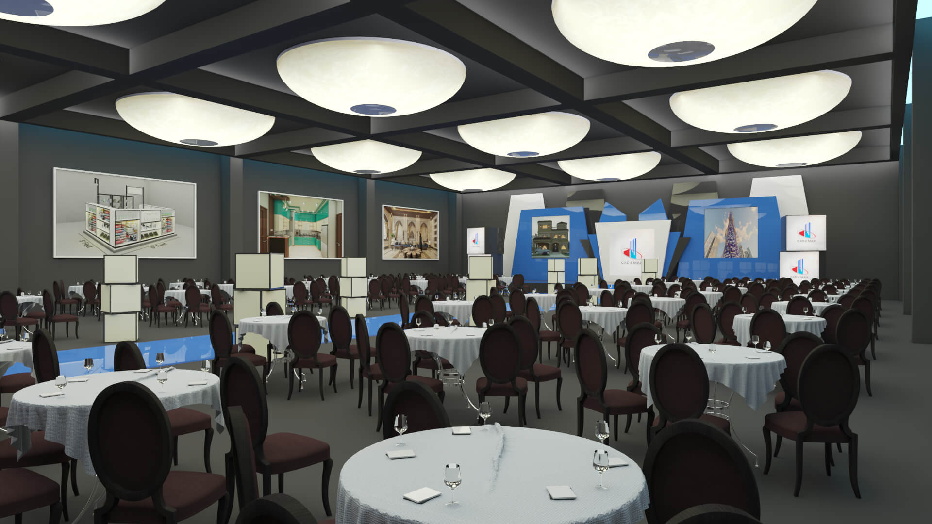 Modern Event Stage and Banquet Hall Interior 3D Model 3D Model