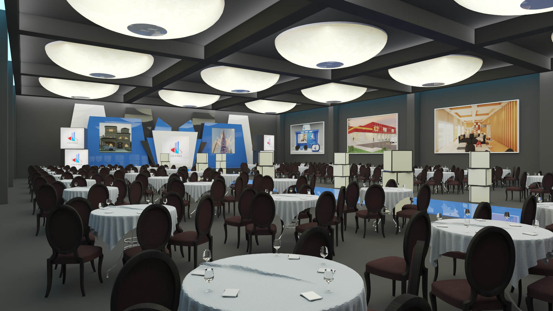 Modern Event Stage and Banquet Hall Interior 3D Model 3D Model