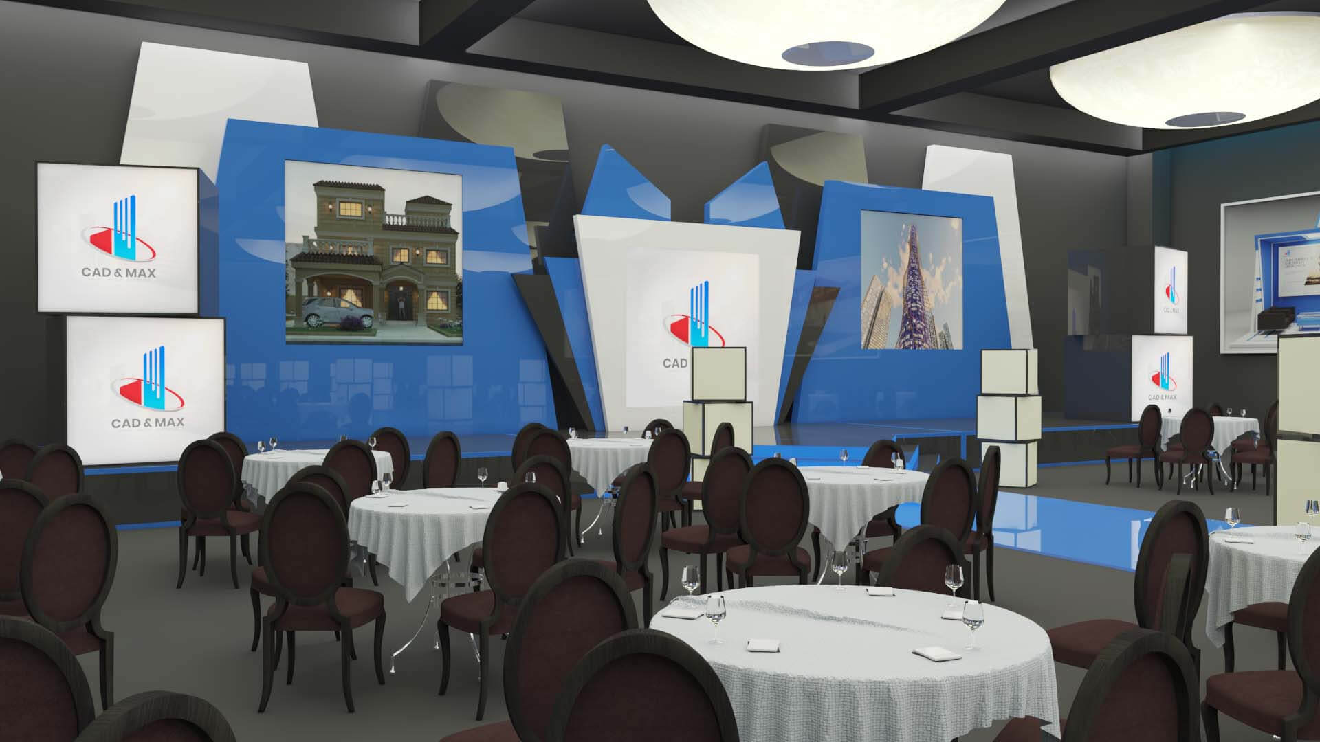 Modern Event Stage and Banquet Hall Interior 3D Model 3D Model