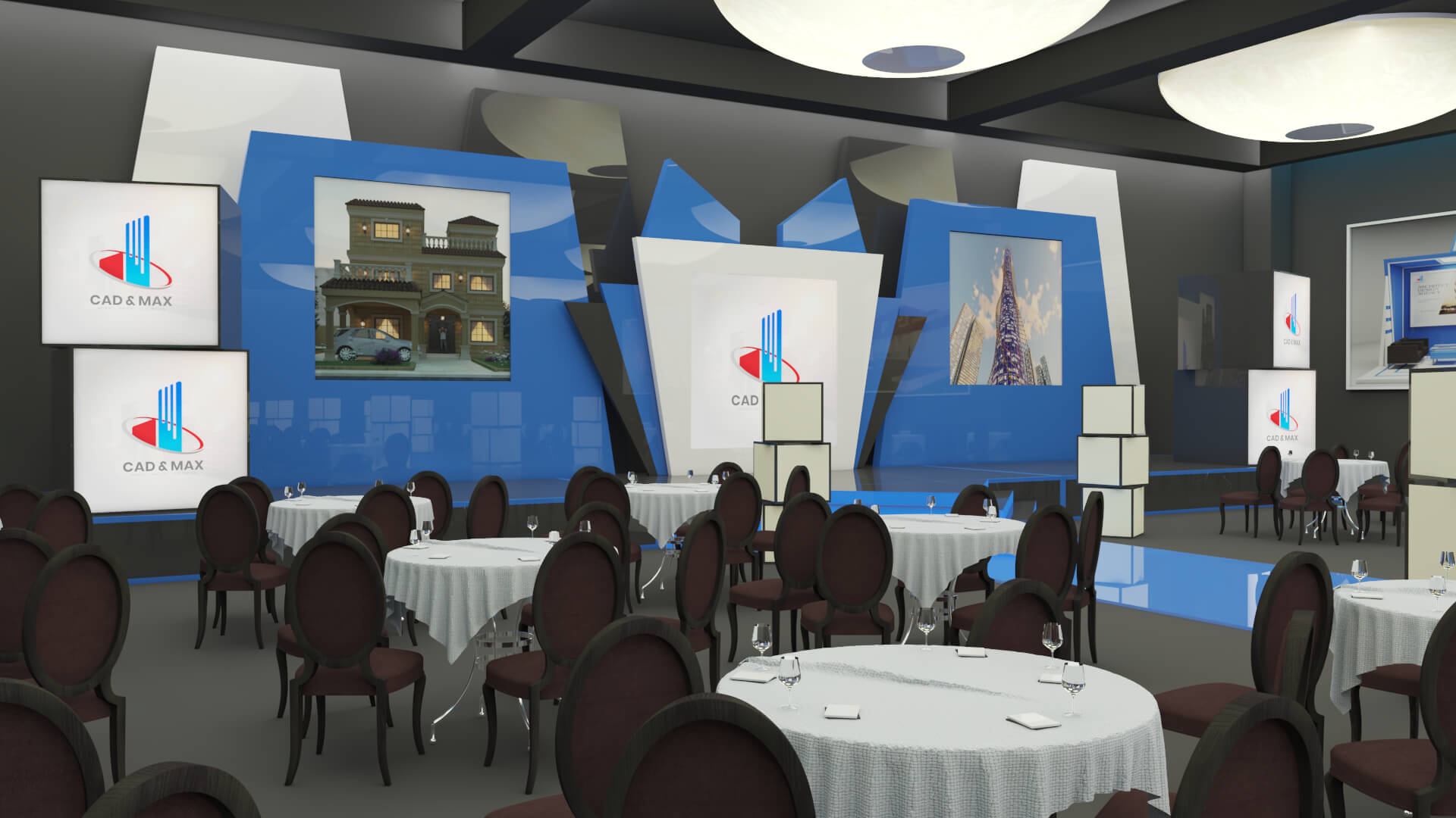 Modern Event Stage and Banquet Hall Interior 3D Model 3D Model