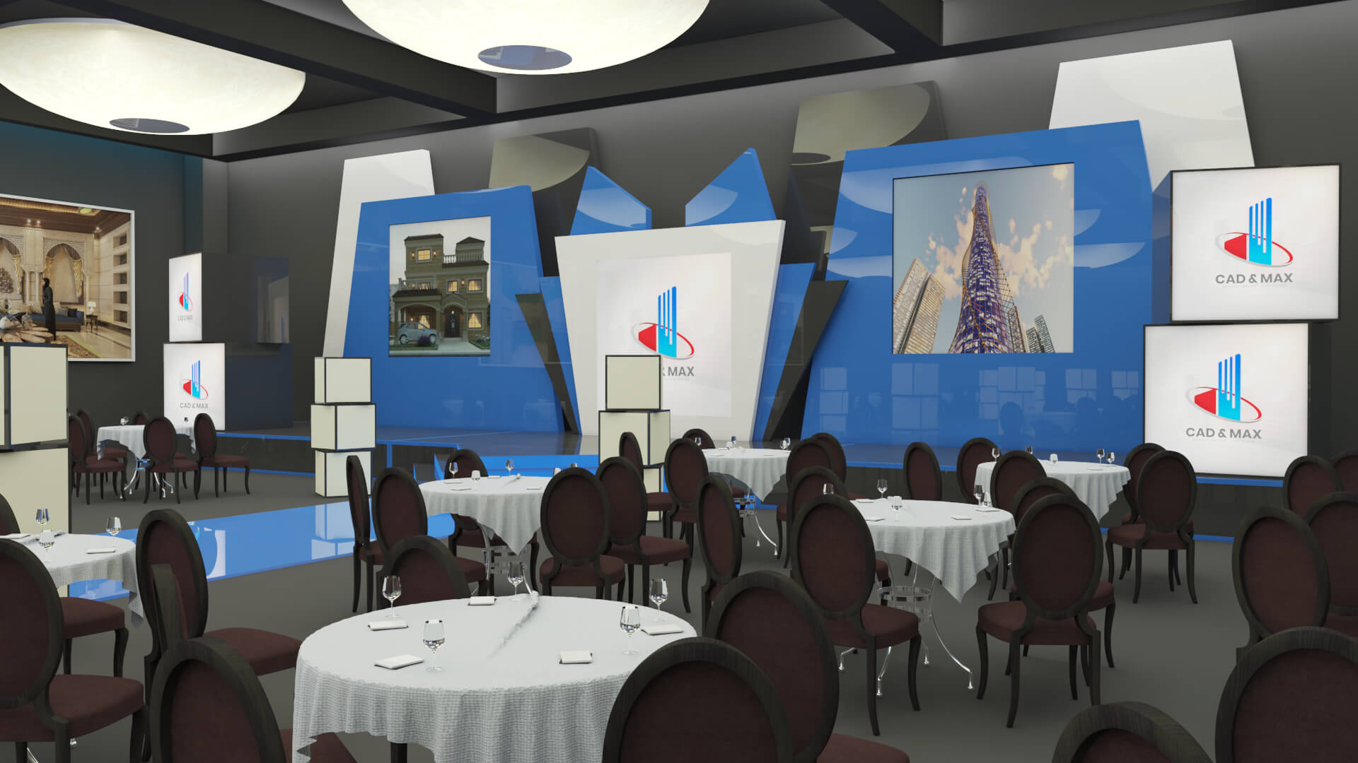 Modern Event Stage and Banquet Hall Interior 3D Model 3D Model