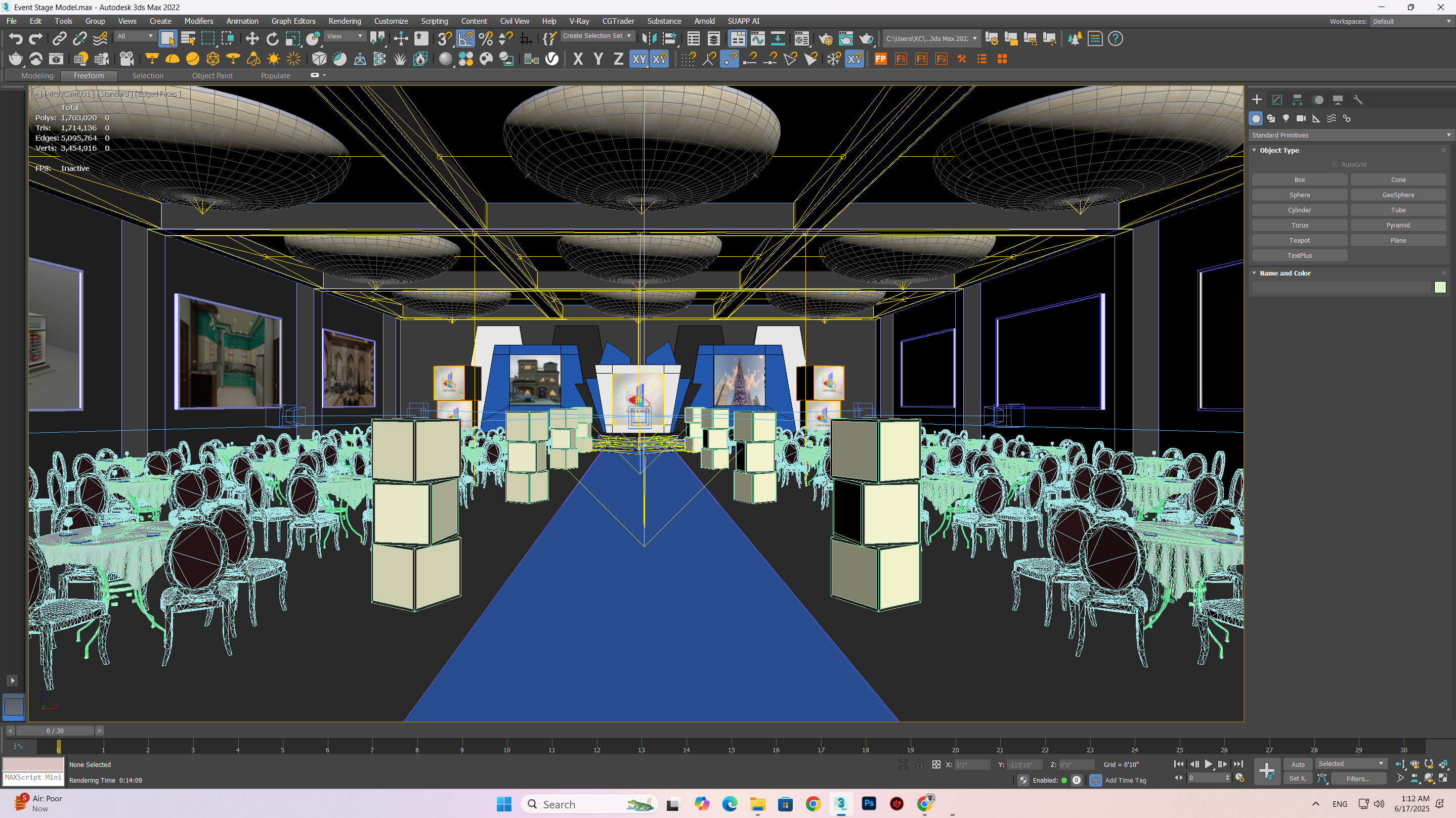 Modern Event Stage and Banquet Hall Interior 3D Model 3D Model