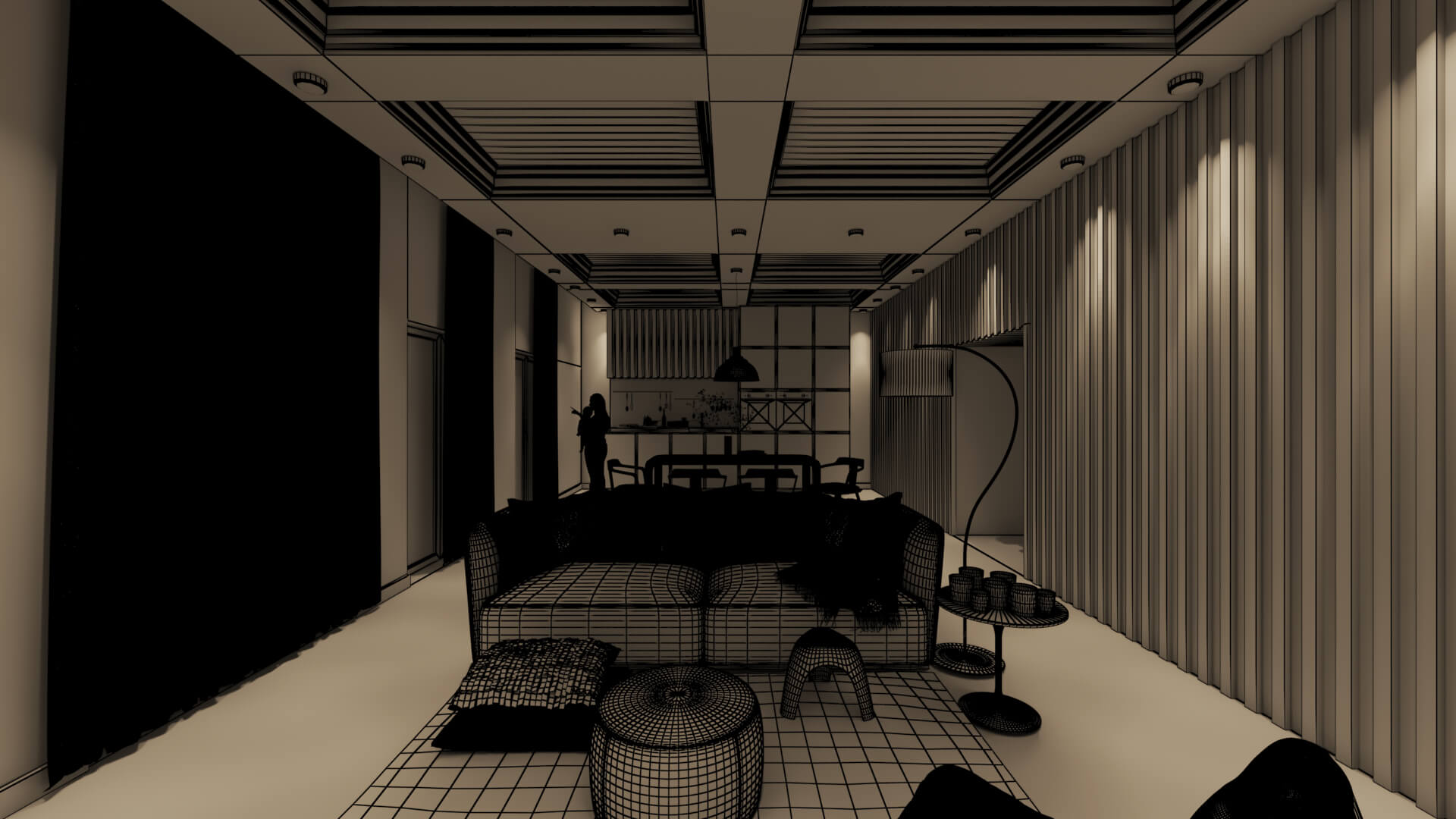 Modern Luxury Studio Living Room Interior 3D Model 3D Model