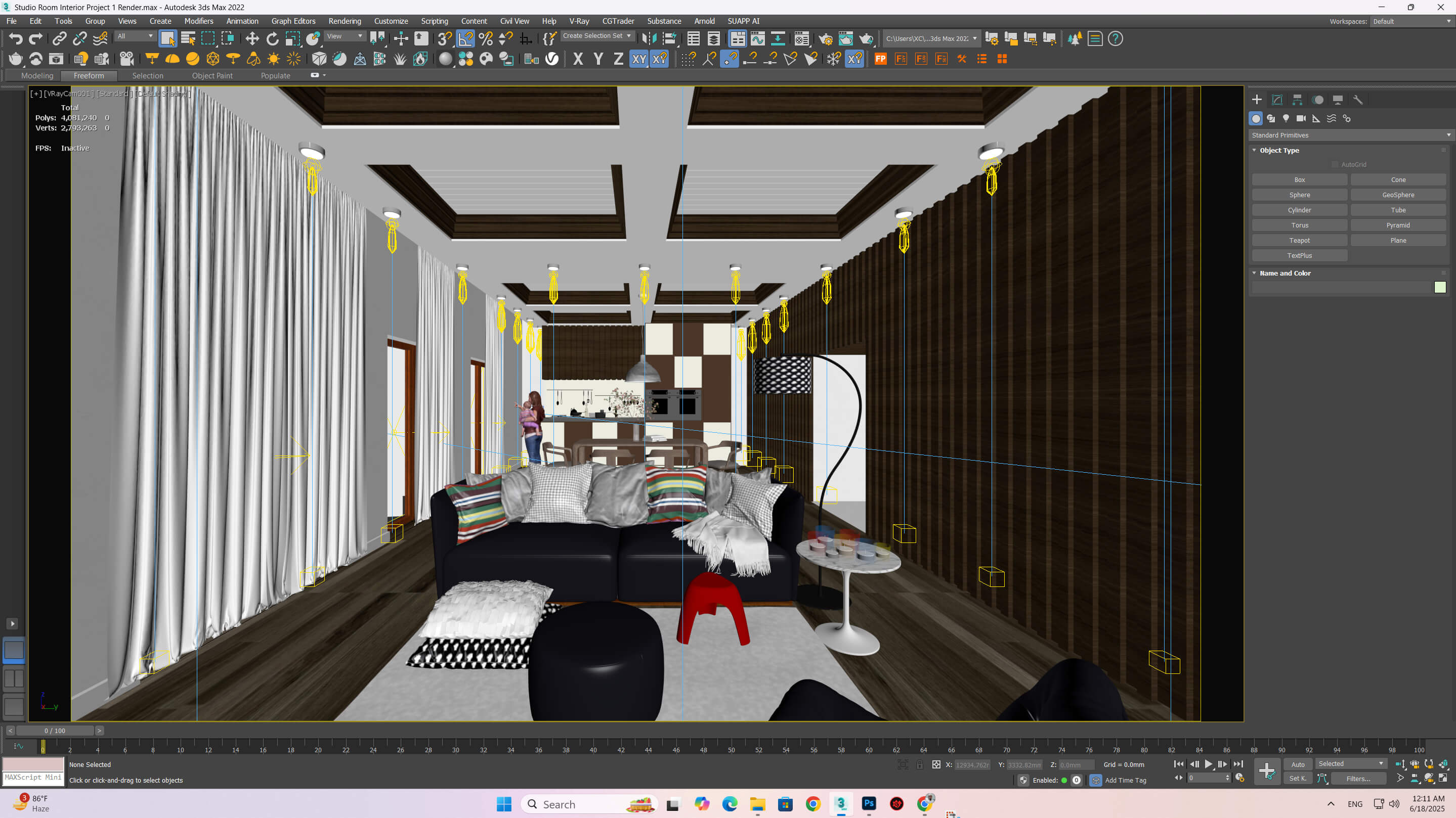 Modern Luxury Studio Living Room Interior 3D Model 3D Model