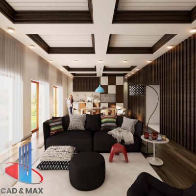 Modern Luxury Studio Living Room Interior 3D Model