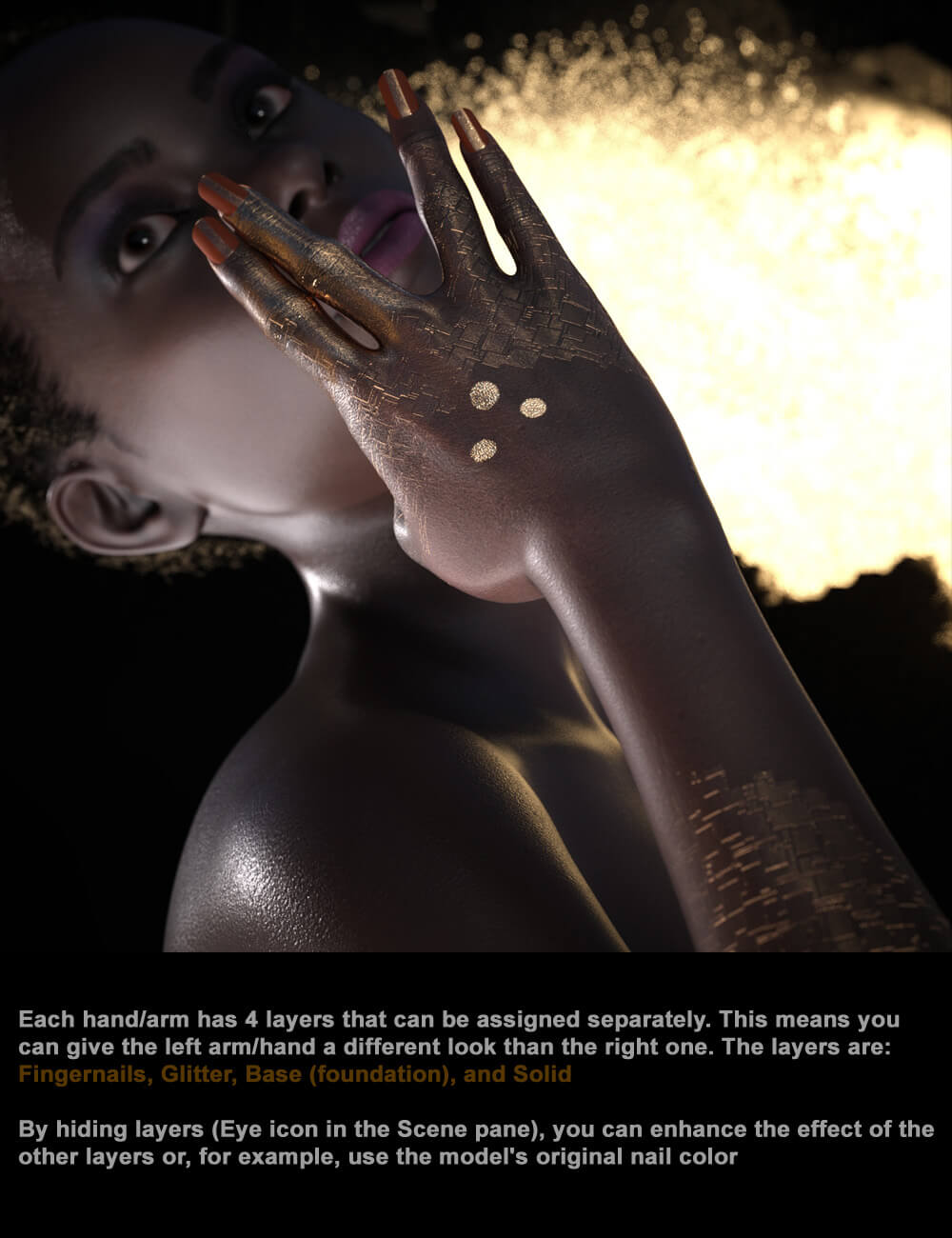 Black Gold Hands - Extravagant Body Art for Genesis Female 8 Daz Content