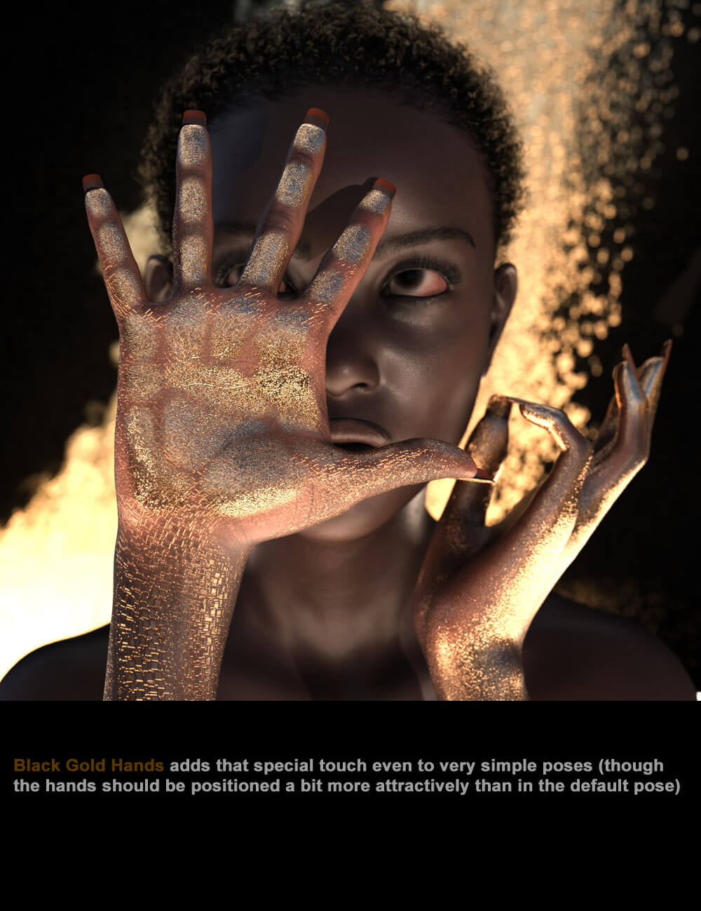 Black Gold Hands - Extravagant Body Art for Genesis Female 8 Daz Content