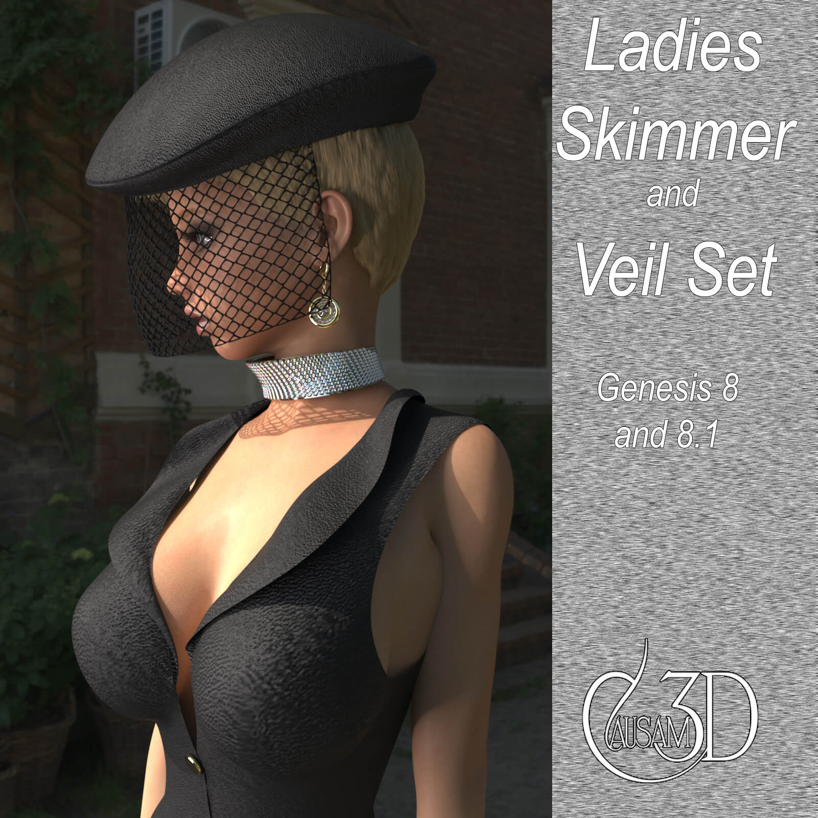 Ladies Skimmer and Veil Set with Hair for Daz G8F and 8.1 Daz Content