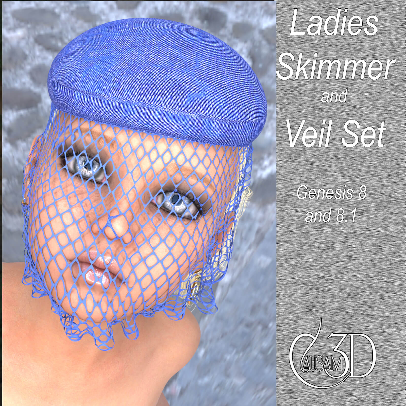 Ladies Skimmer and Veil Set with Hair for Daz G8F and 8.1 Daz Content