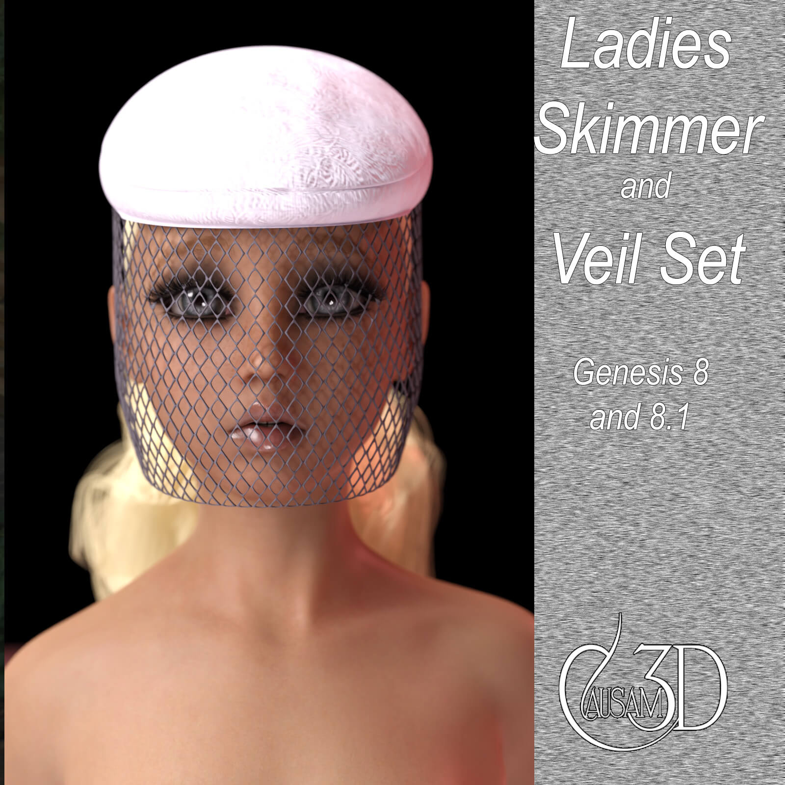 Ladies Skimmer and Veil Set with Hair for Daz G8F and 8.1 Daz Content