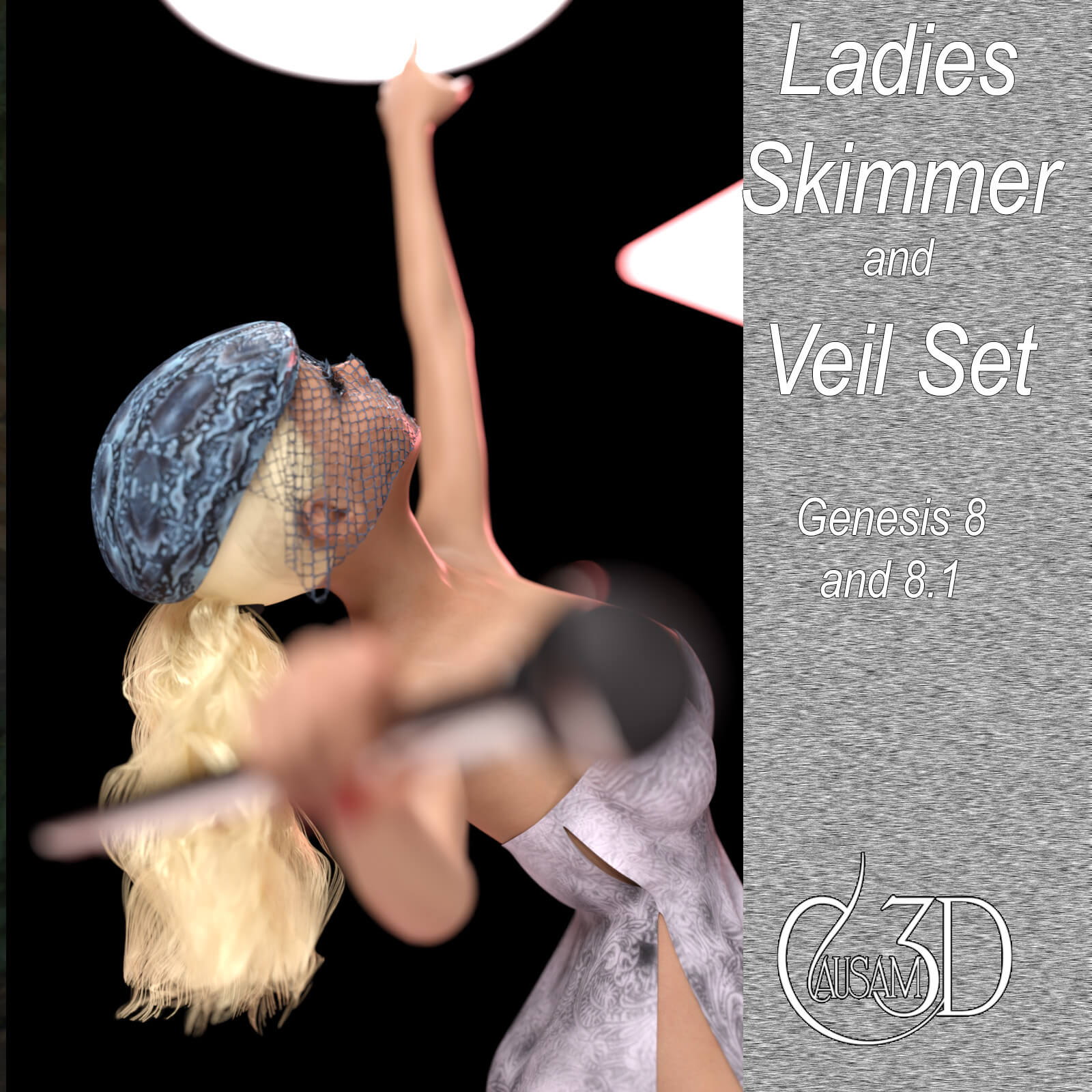 Ladies Skimmer and Veil Set with Hair for Daz G8F and 8.1 Daz Content