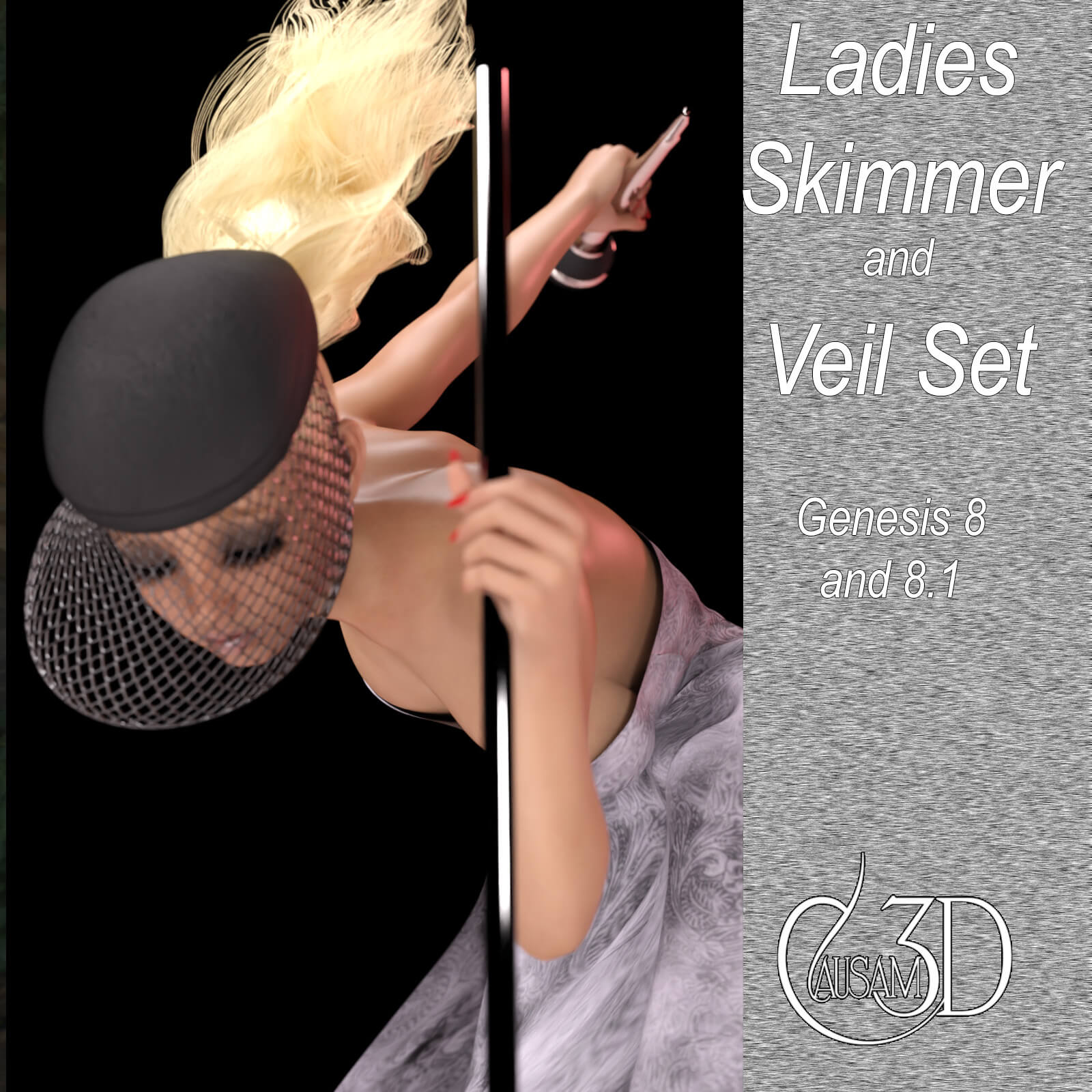 Ladies Skimmer and Veil Set with Hair for Daz G8F and 8.1 Daz Content