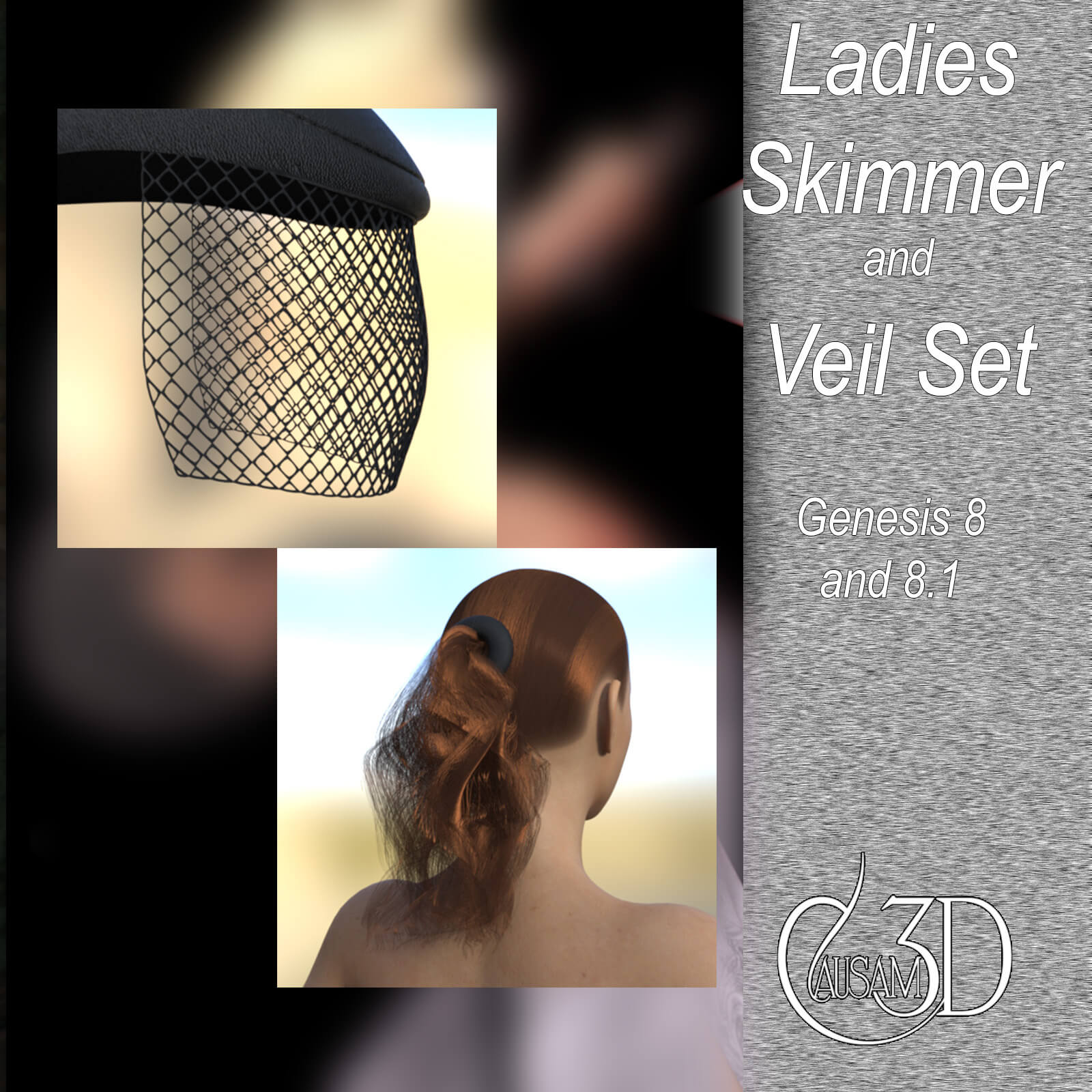 Ladies Skimmer and Veil Set with Hair for Daz G8F and 8.1 Daz Content