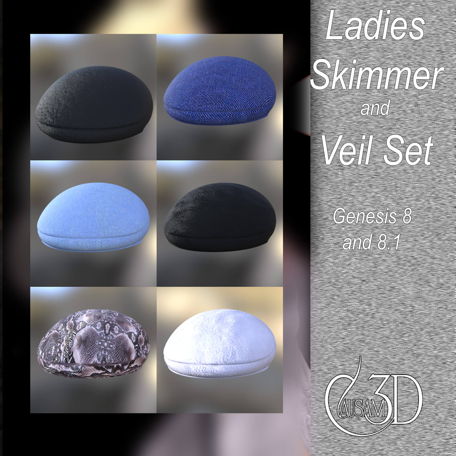 Ladies Skimmer and Veil Set with Hair for Daz G8F and 8.1 Daz Content