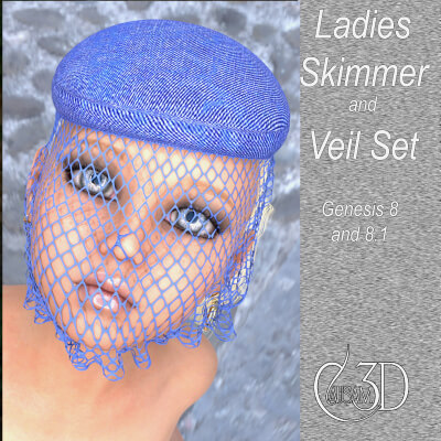 Ladies Skimmer and Veil Set with Hair for Daz G8F and 8.1 Daz Content