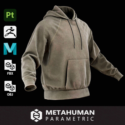 Hoodie 001 for Metahuman Low-Poly 3D Model MHPKG + Source