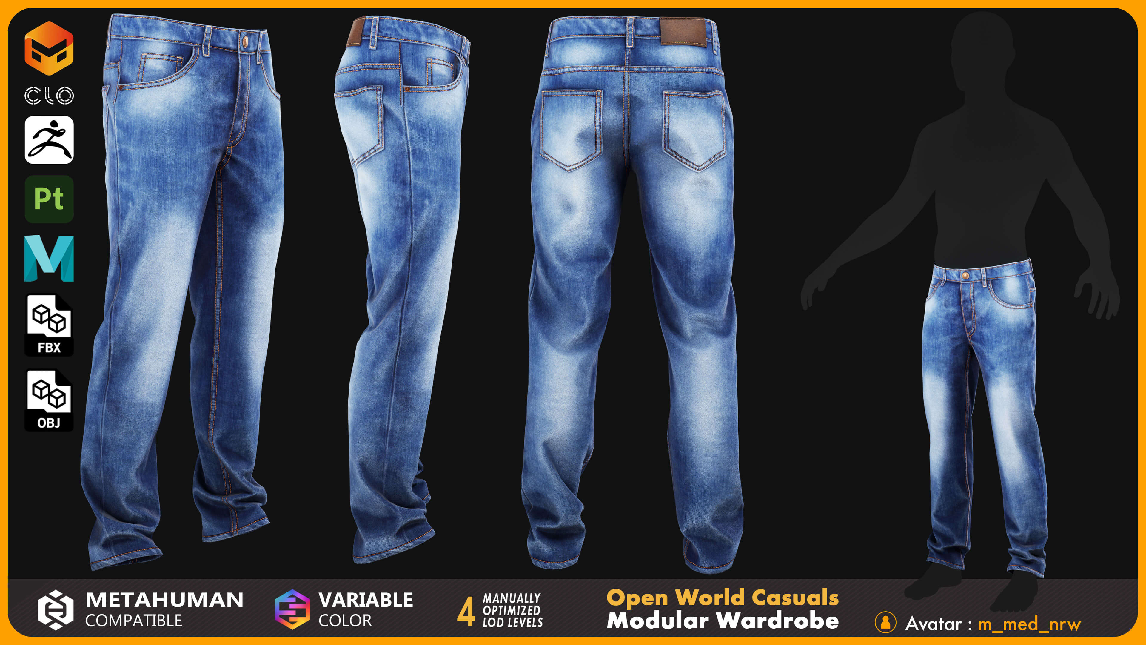 Jeans 002 ZBrush / Clo3D &amp Marvelous Designer / Substan 3D Model