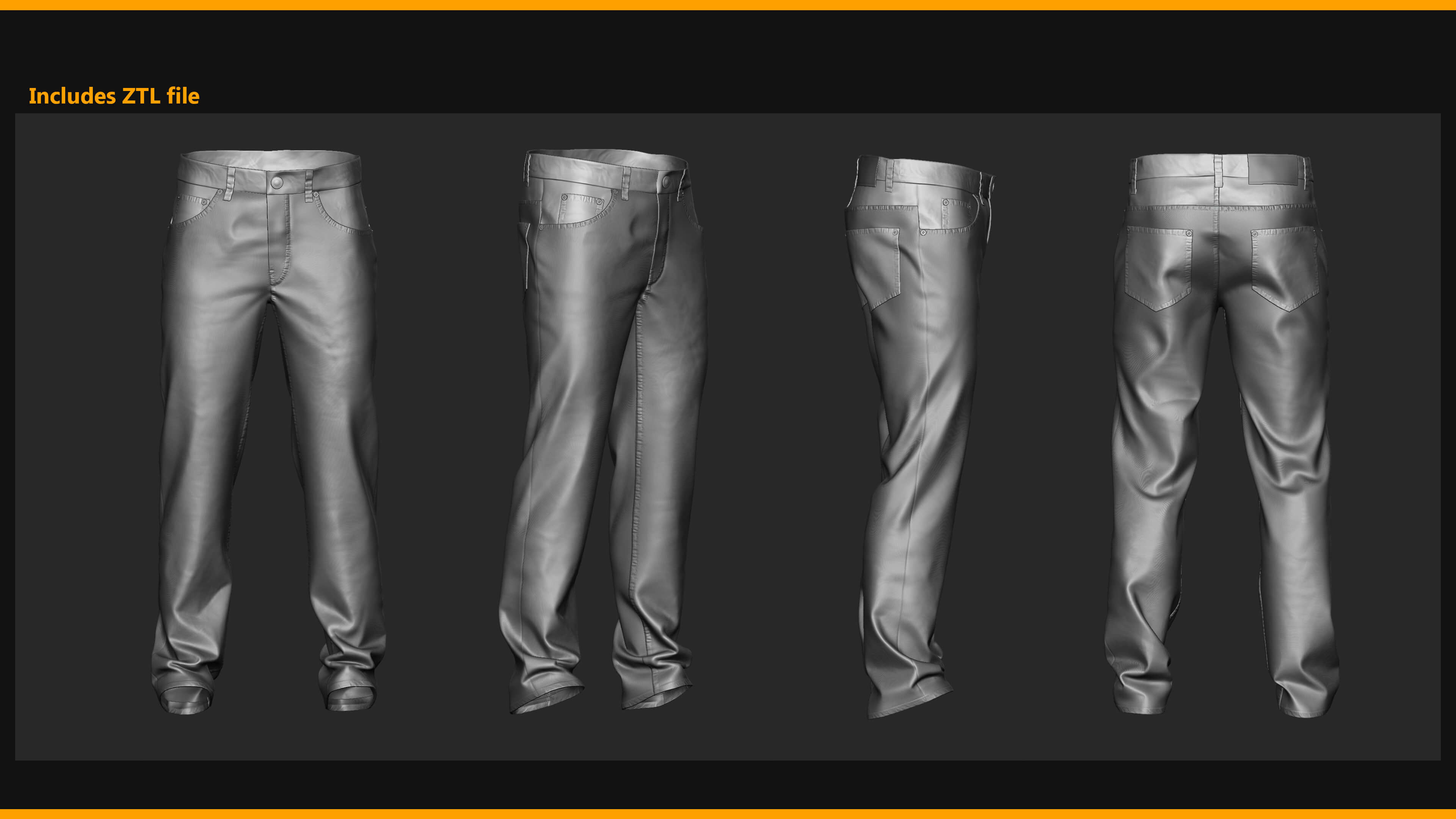 Jeans 002 ZBrush / Clo3D &amp Marvelous Designer / Substan 3D Model