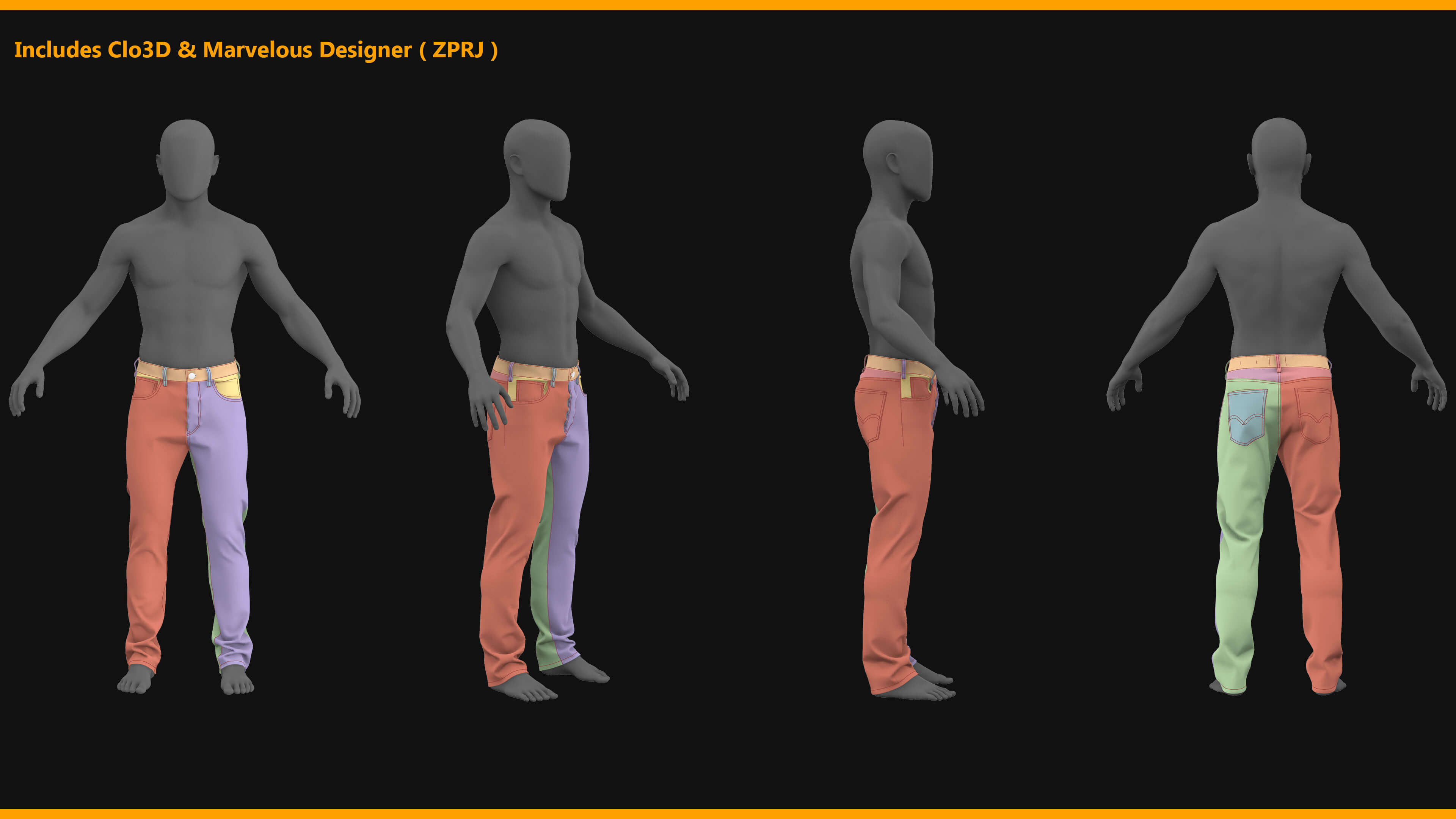 Jeans 002 ZBrush / Clo3D & Marvelous Designer / Substan 3D Model