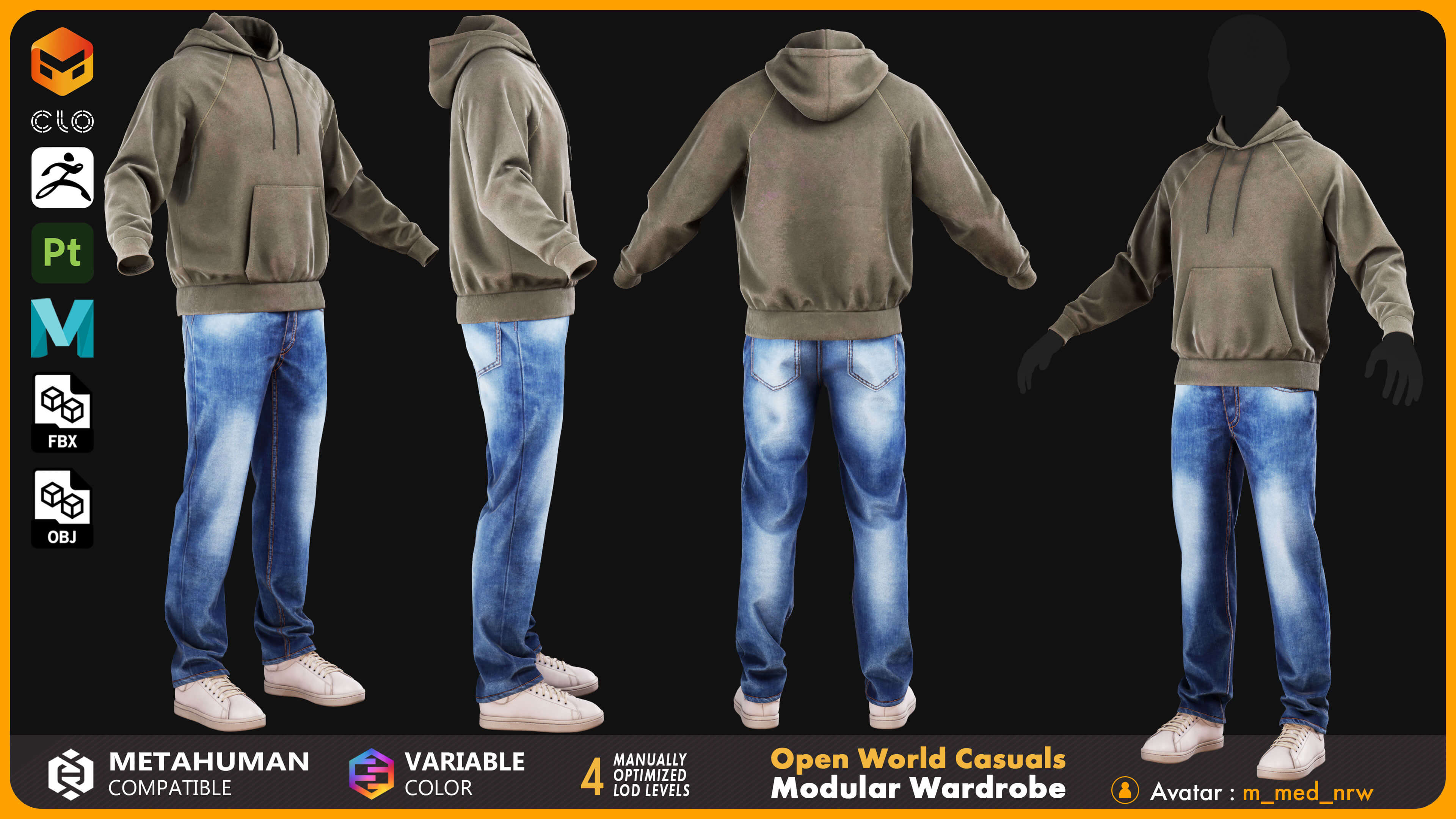 Urban Street Casual Outfit 003 ZBrush / Clo3D &amp Marvelo 3D Model