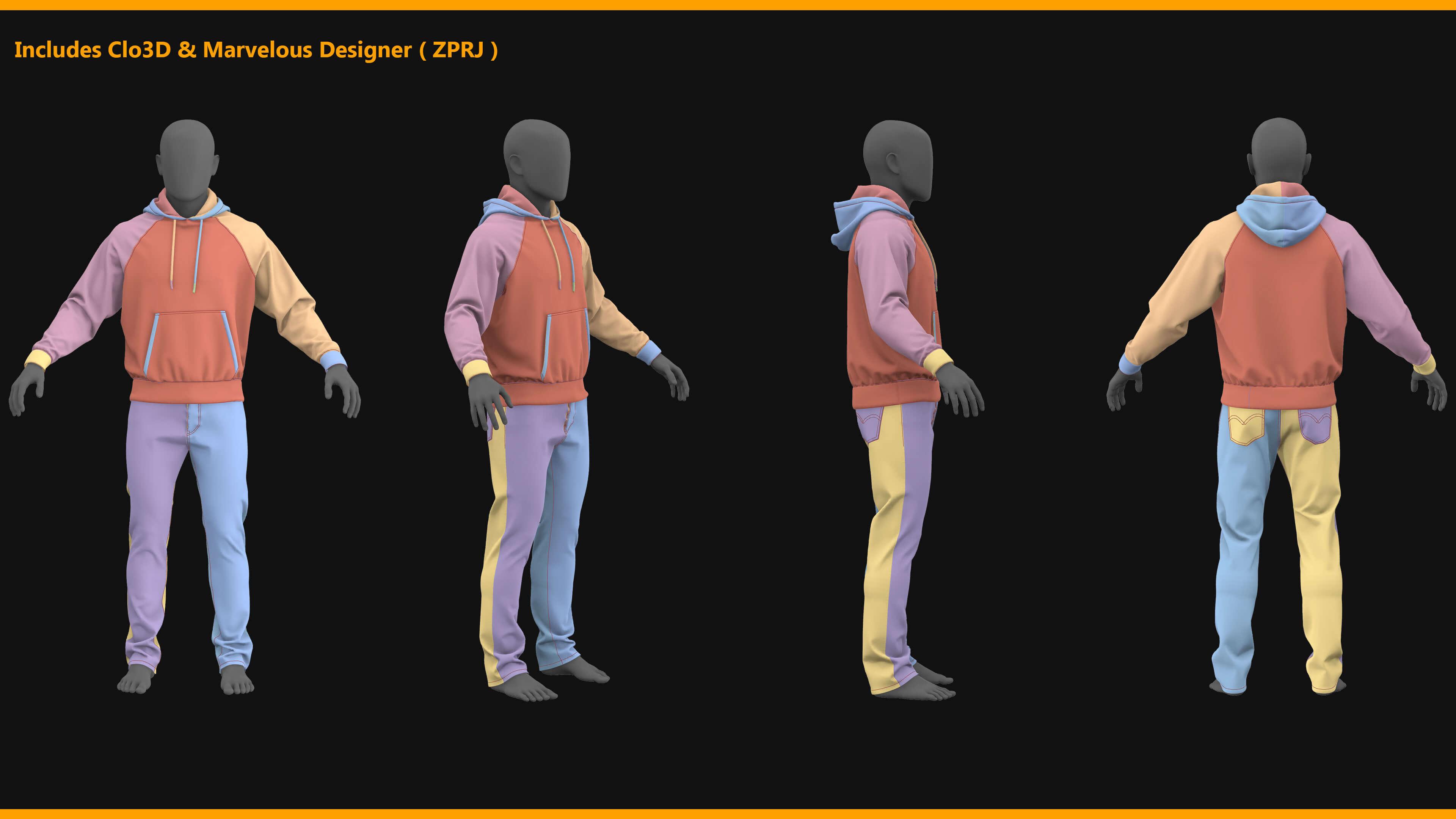 Urban Street Casual Outfit 003 ZBrush / Clo3D &amp Marvelo 3D Model