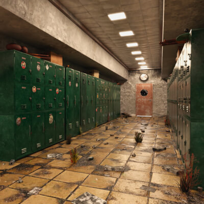 Abandoned 1970 Locker Hallway 3D Wallpaper
