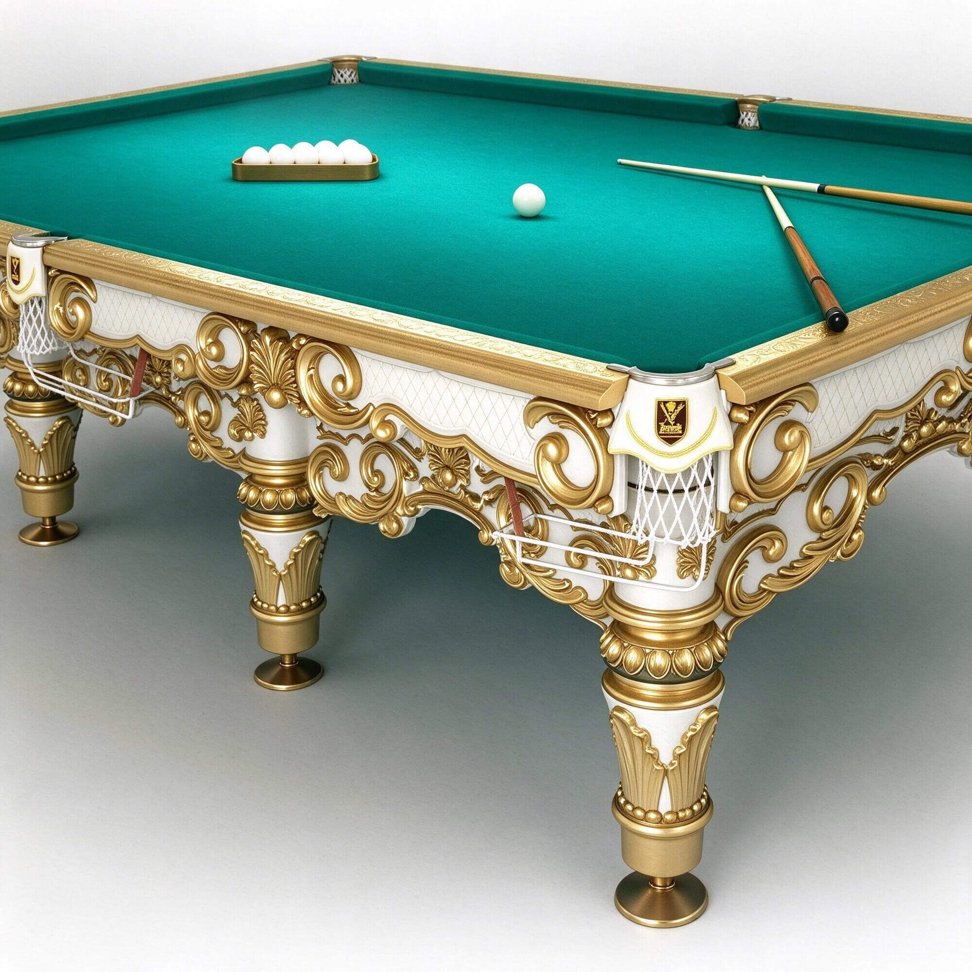 Baroque Ornate White and Gold Billiard Table Green Felt 3D M 3D Model