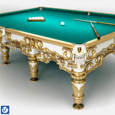 Baroque Ornate White and Gold Billiard Table Green Felt 3D M