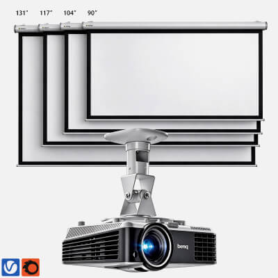 BenQ Projector and Multi Size Projection Screen Set 3D Model