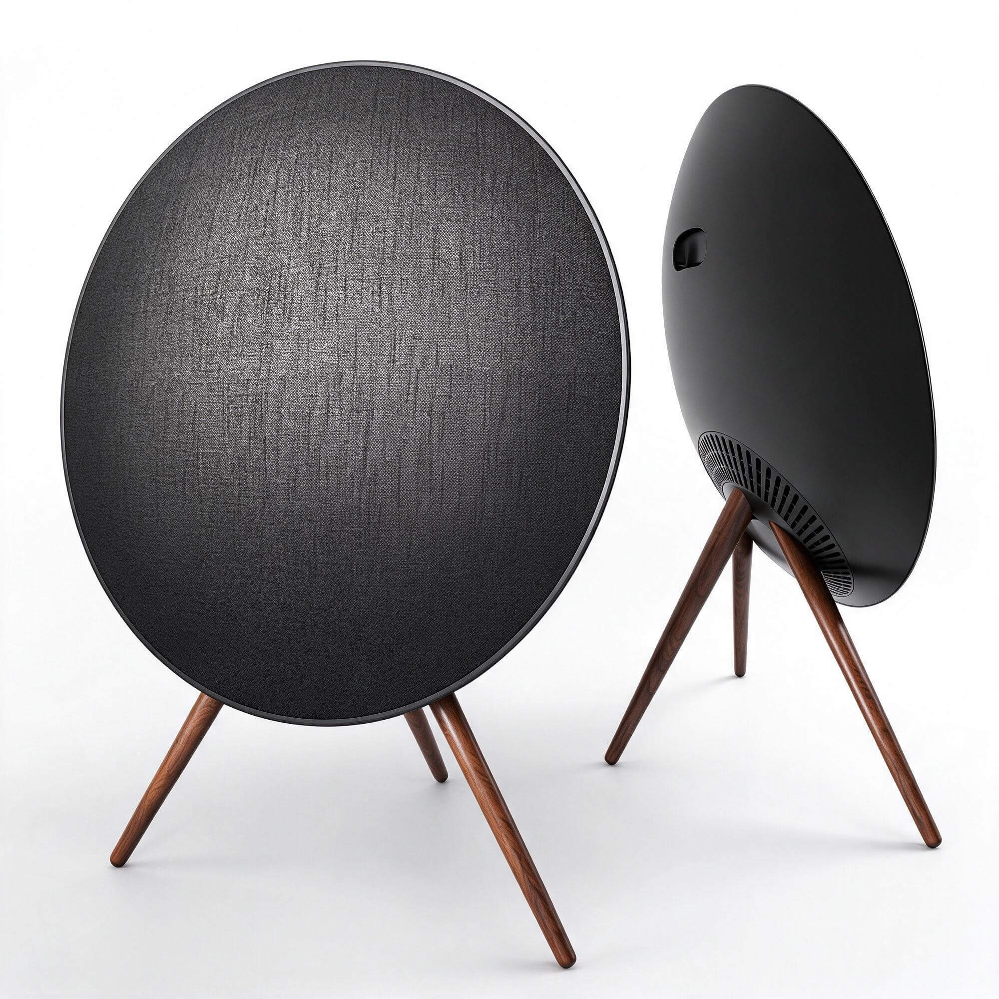 Circular Fabric Speaker with Wooden Tripod Stand 3D Model 3D Model