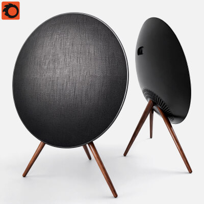 Circular Fabric Speaker with Wooden Tripod Stand 3D Model