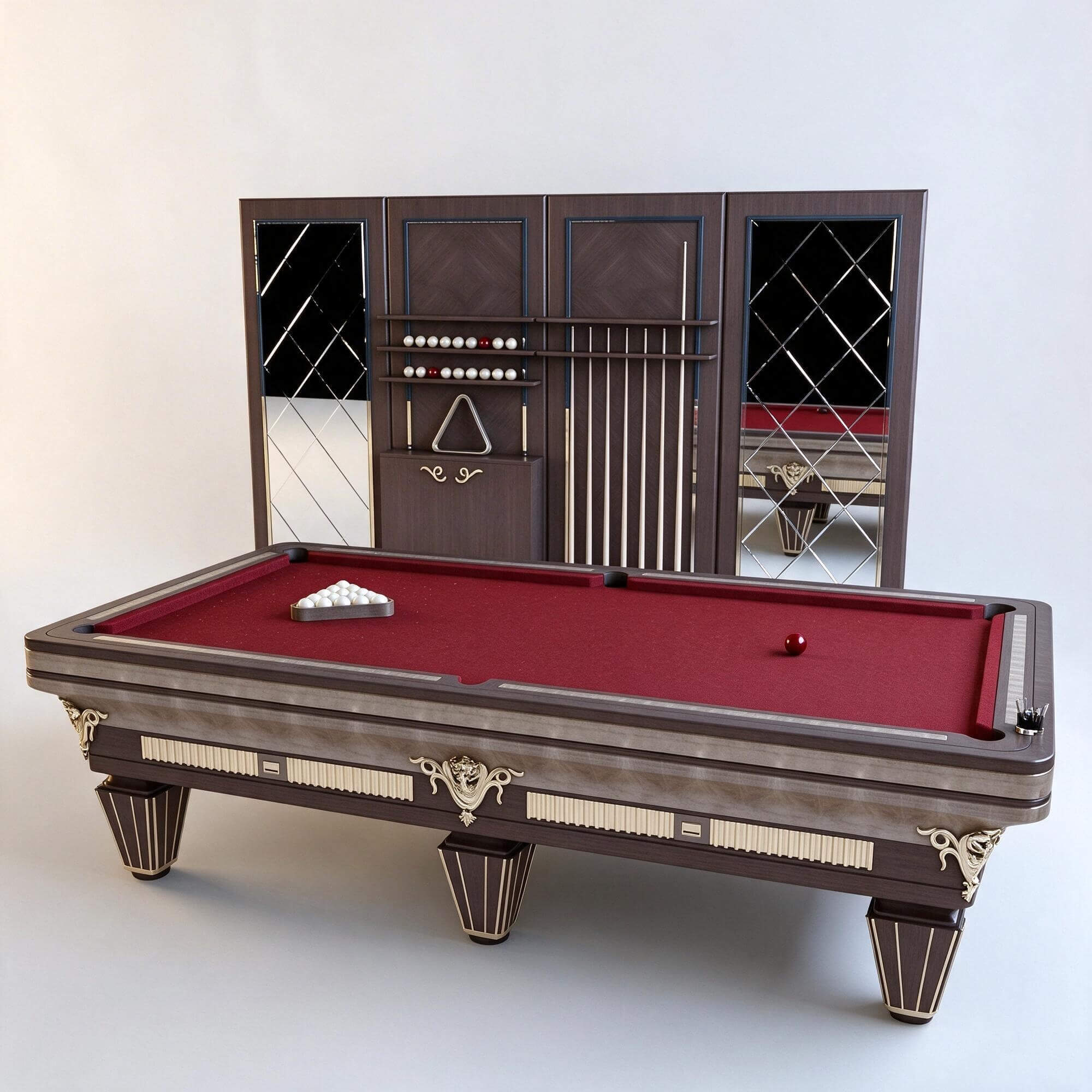 Classic Luxury Billiard Table with Matching Cue Storage Cabi 3D Model