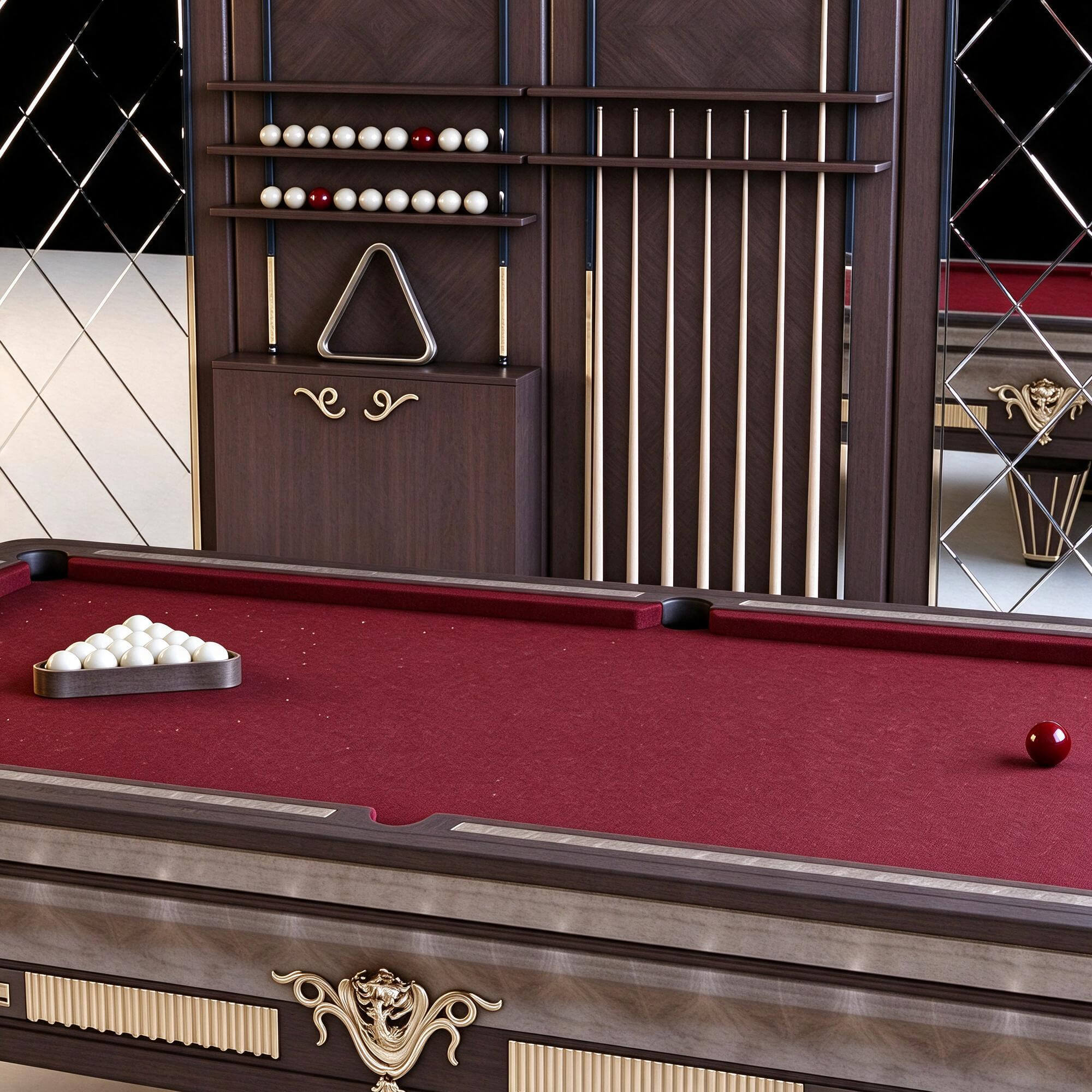 Classic Luxury Billiard Table with Matching Cue Storage Cabi 3D Model