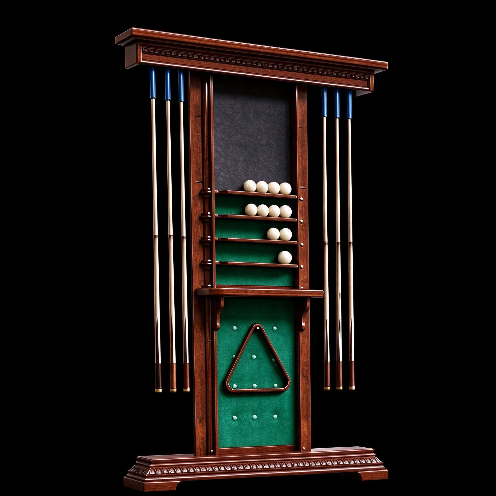 Classic Vintage Wooden Billiard Table Set with Cue Rack and 3D Model
