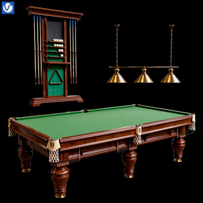Classic Vintage Wooden Billiard Table Set with Cue Rack and
