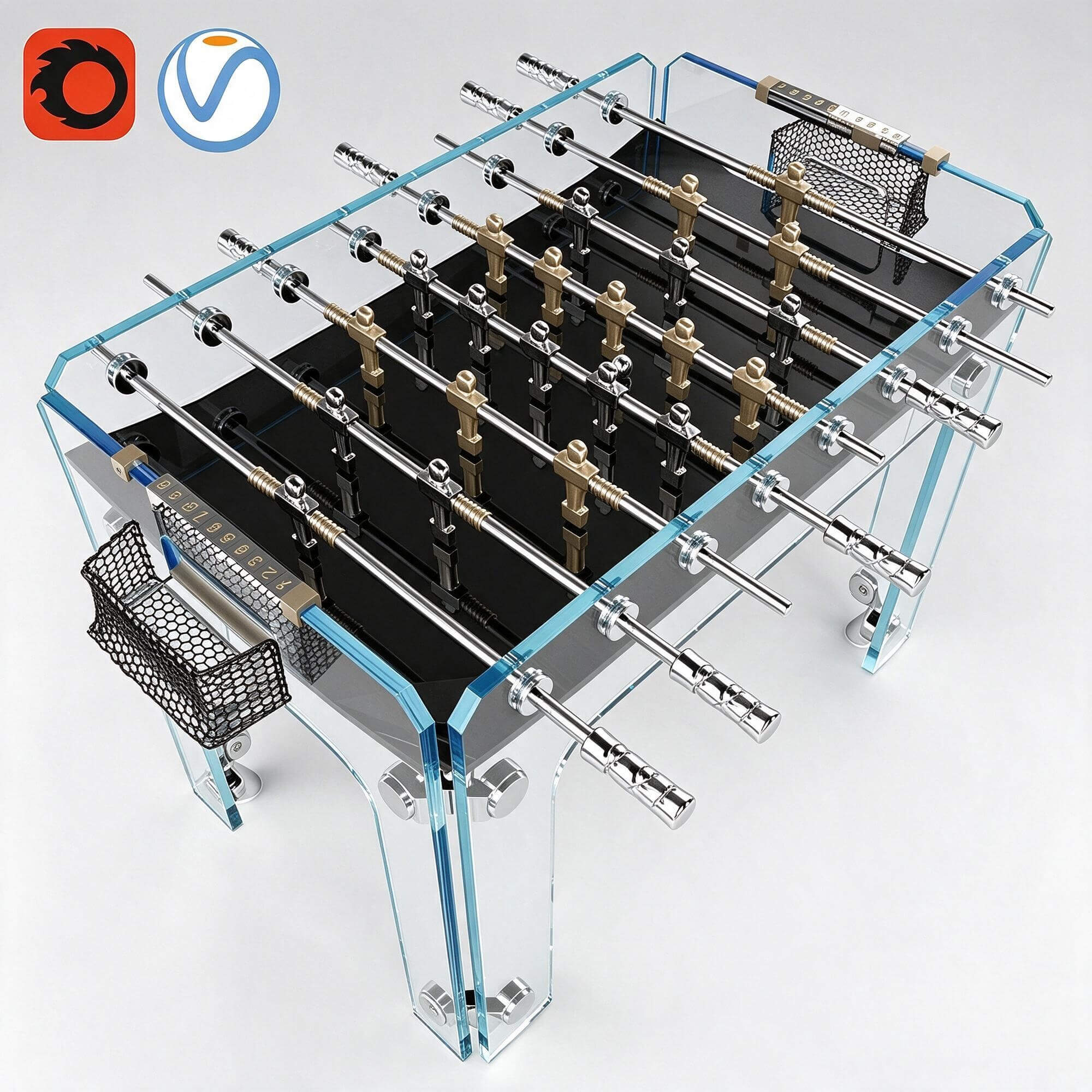 Clear Acrylic Transparent Foosball Table with Golden Player 3D Model