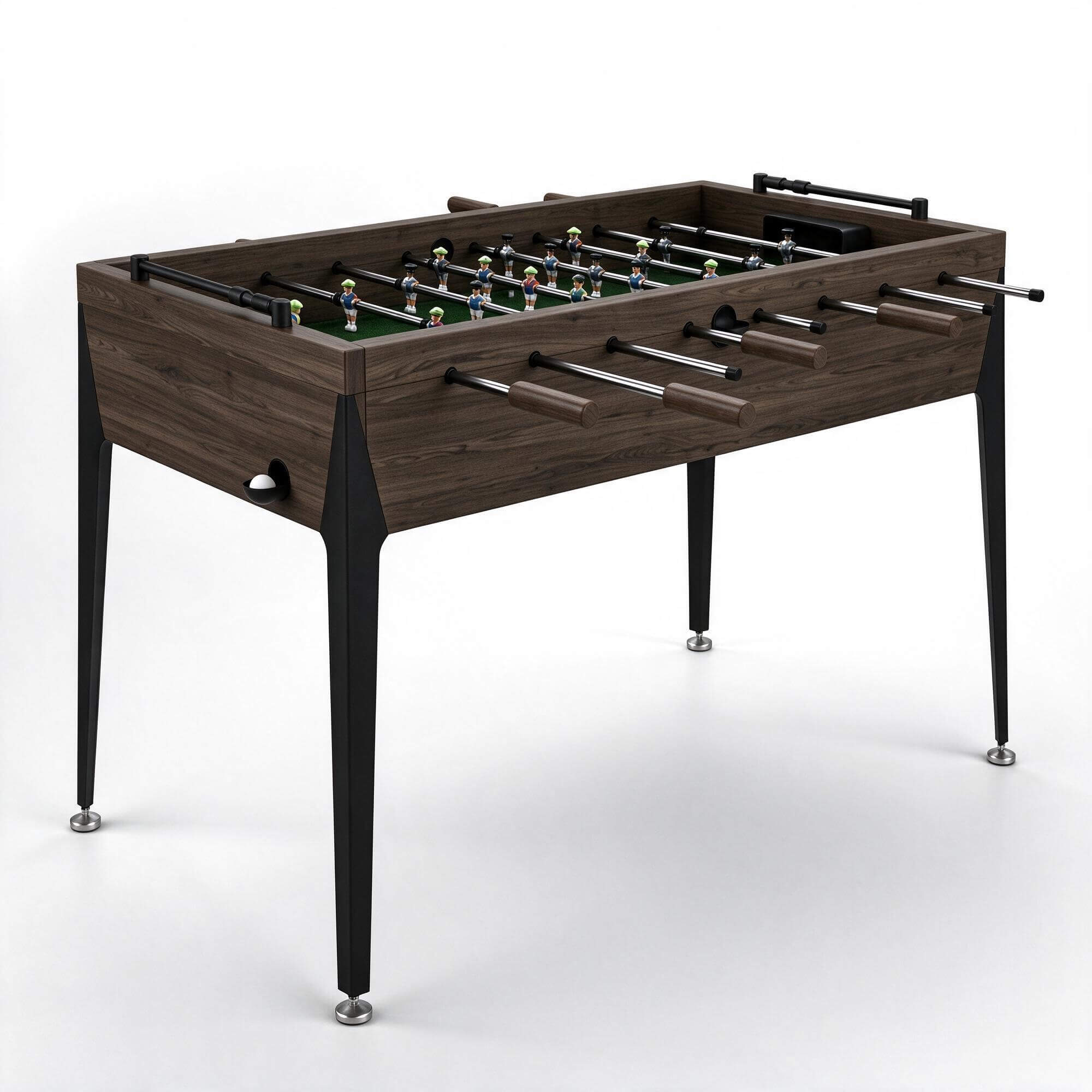 Dark Wood Foosball Table with Black Tapered Metal Legs 3D Mo 3D Model