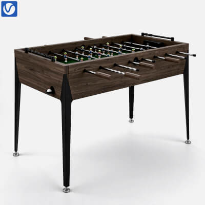 Dark Wood Foosball Table with Black Tapered Metal Legs 3D Mo