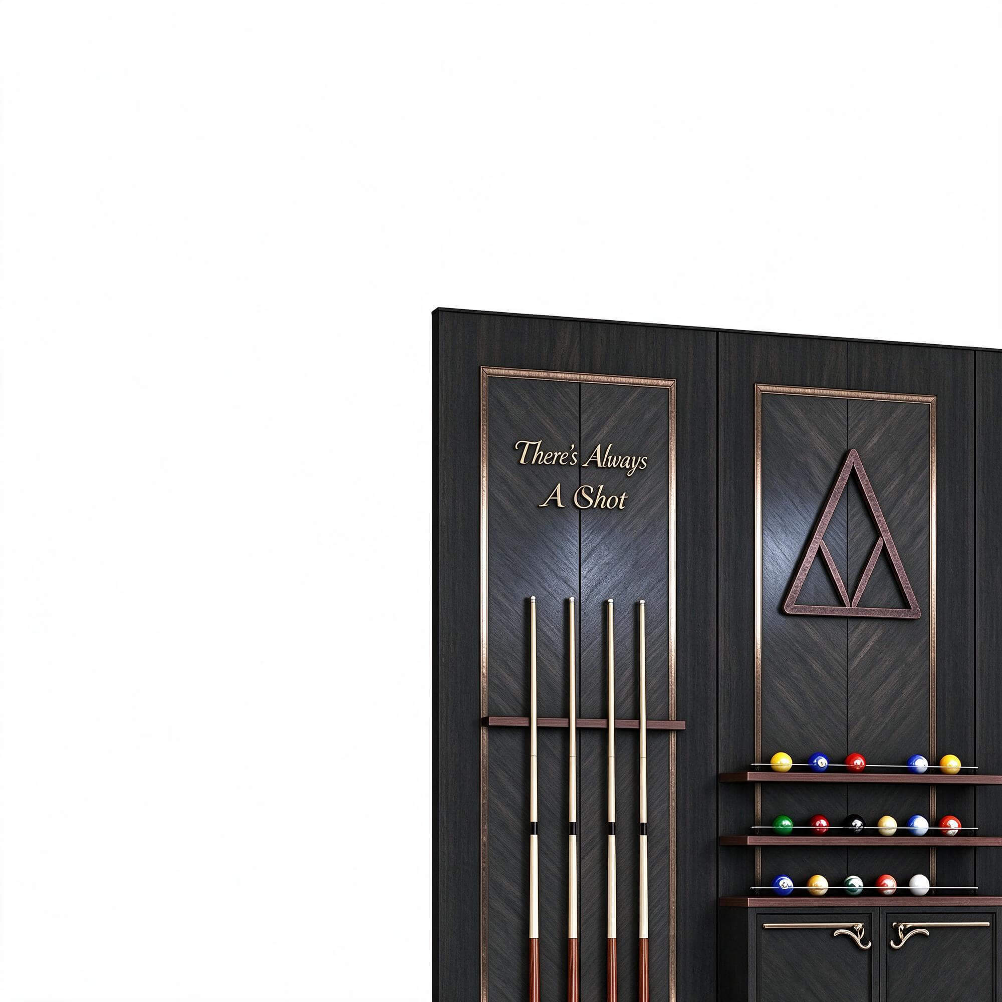 Dark Wood Pool Table with Matching Cue Storage Wall Cabinet 3D Model